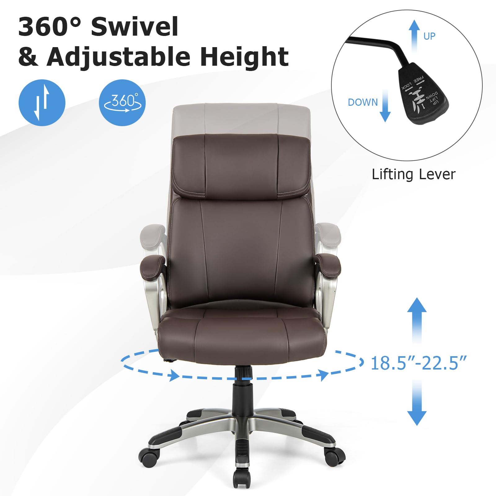 PU Leather Executive Office Chair with Padded Armrests and Lumbar Support