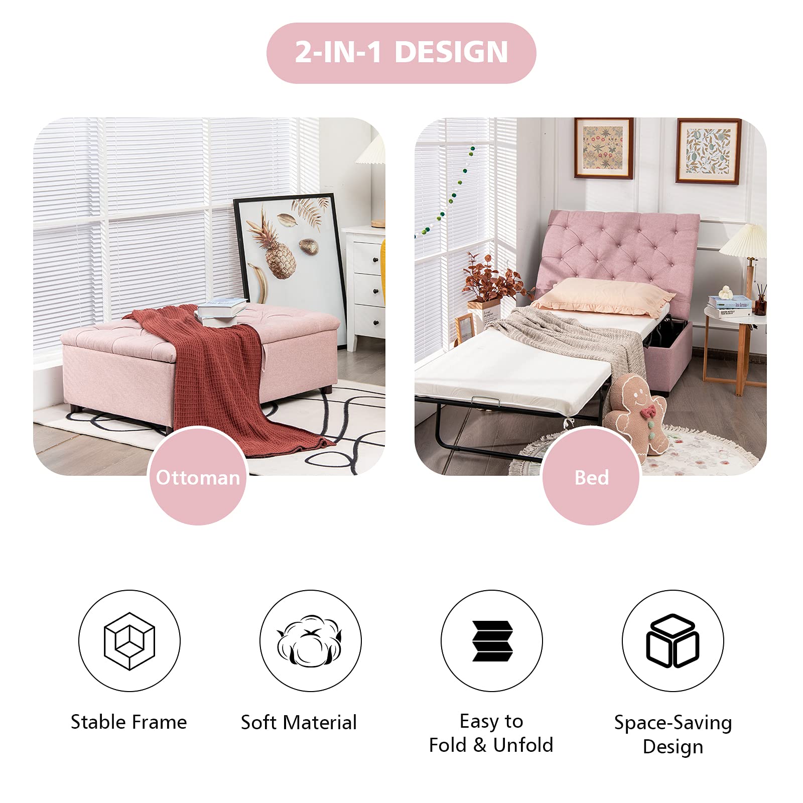 Folding Ottoman Sleeper Chair With Mattress, Convertible Fold Out Sofa Bed
