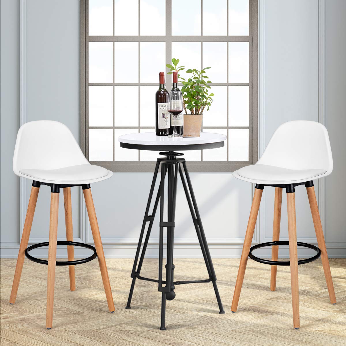 Bar Stools Set of 2/4, Modern Armless Kitchen Stool with Soft PU Leather Seat