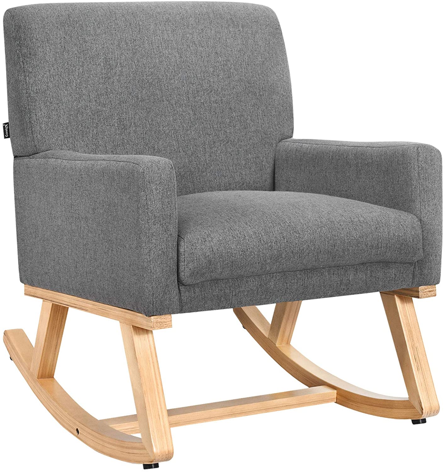 Upholstered Rocking Chair with Fabric Padded Seat and Solid Wood Base