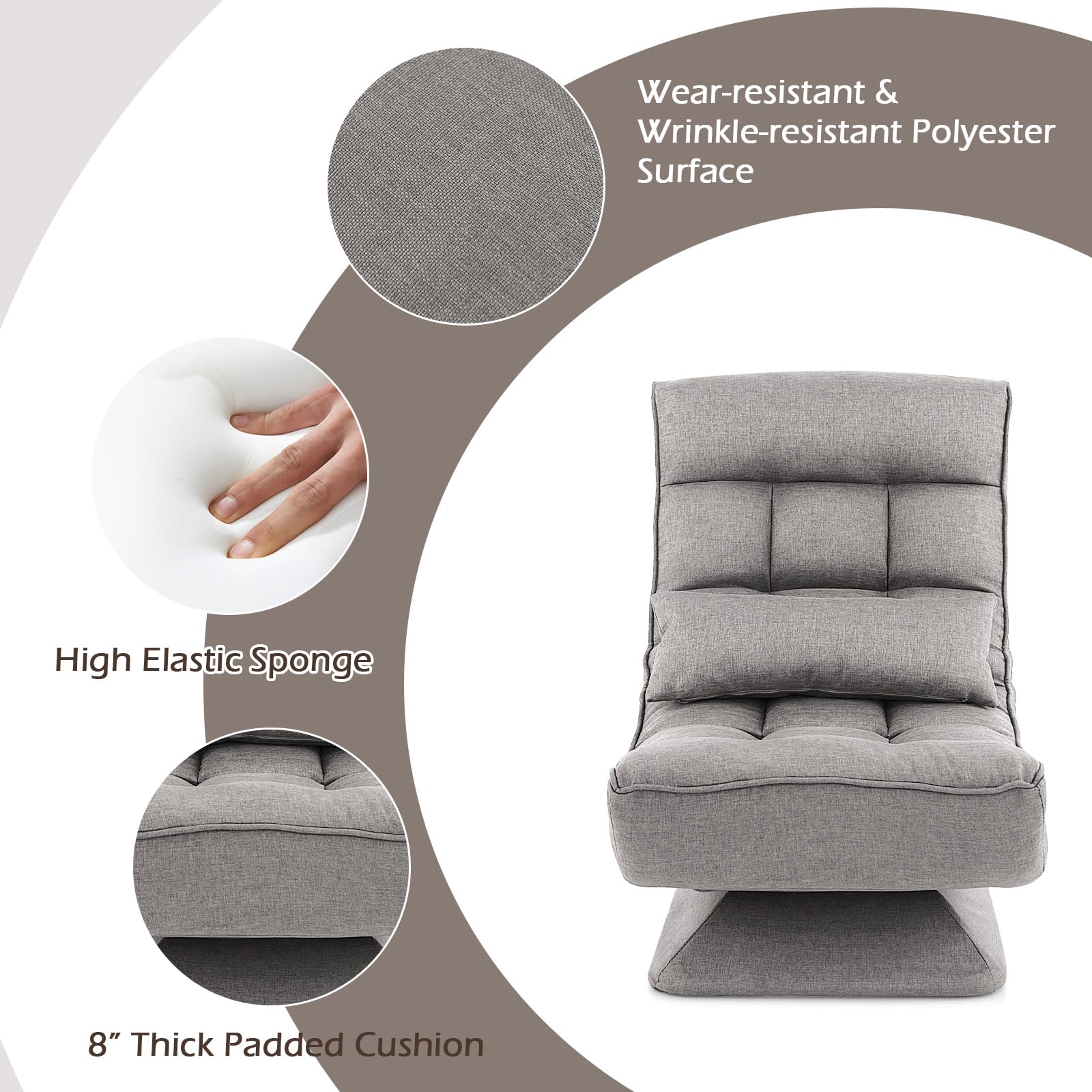Adjustable Swivel Floor Chair, 5 Position Video Game Chair with Massage Lumbar Pillow, Swivel Base, Steel Frame