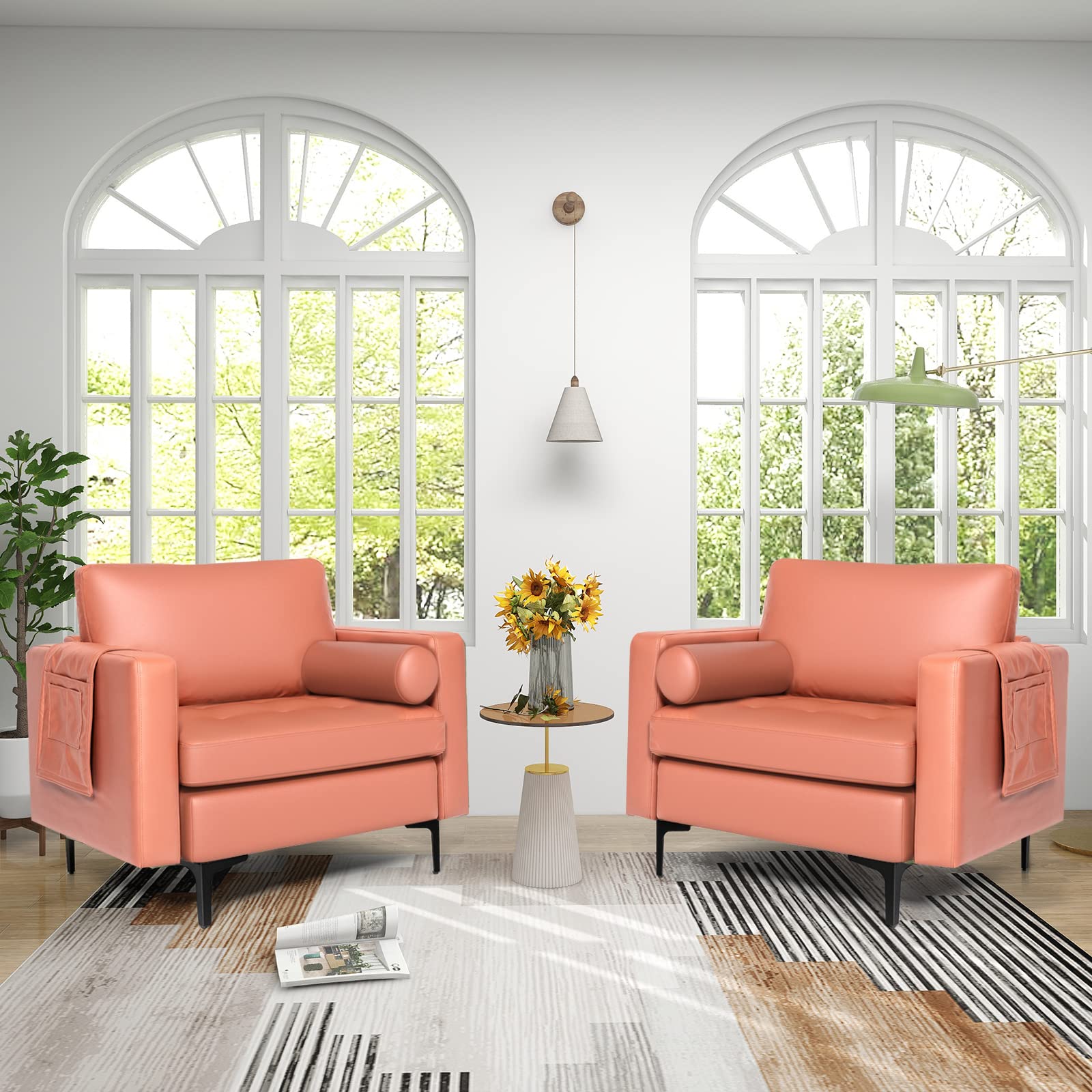Modern Accent Sofa w/Comfy Cushion Bolster for Bedroom Reception Room