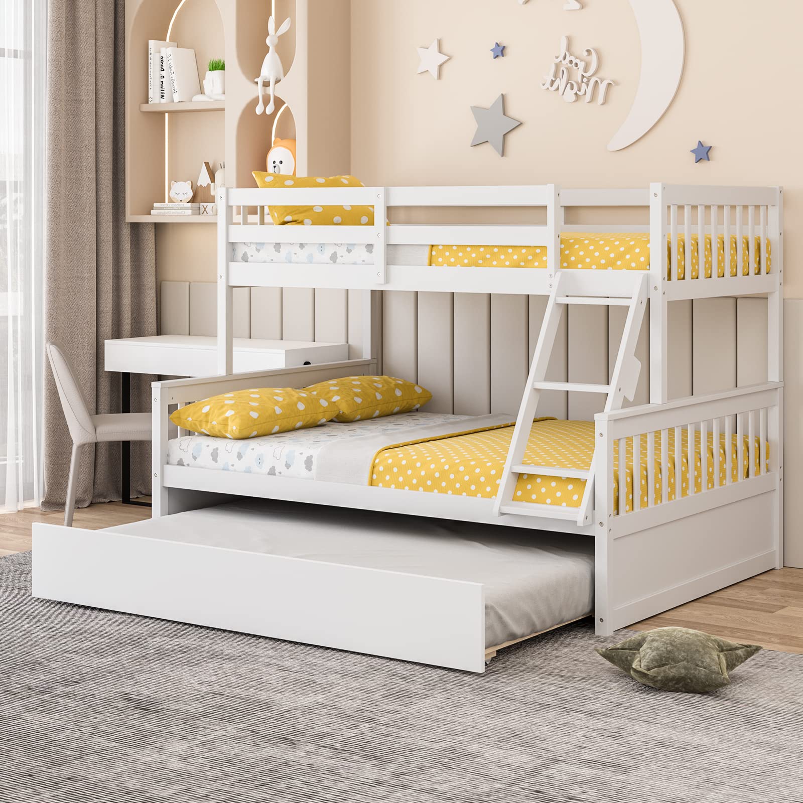 Wood Twin Over Full Bunk Bed with Solid Pine Wood Frame