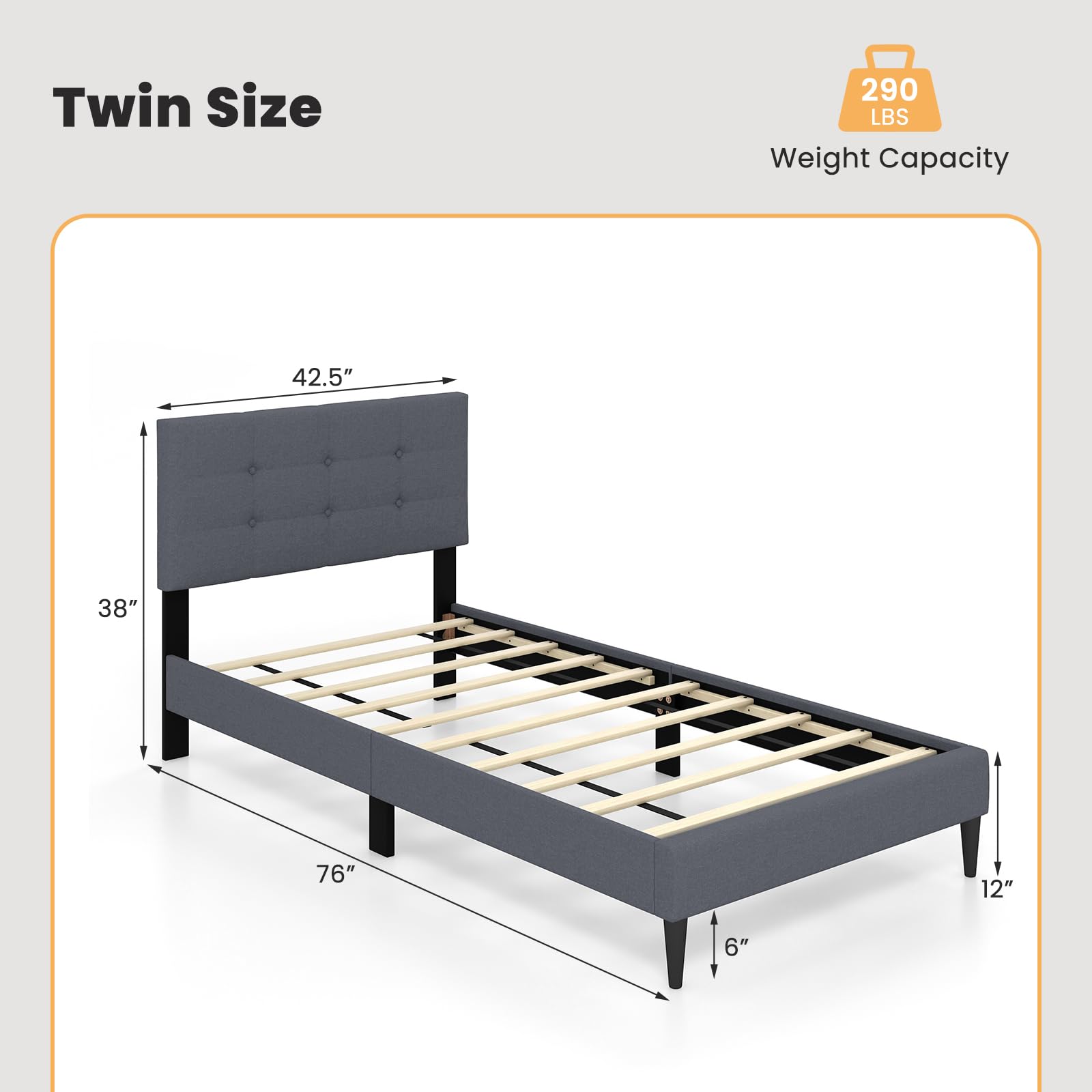 Twin/Queen Size Upholstered Platform Bed Frame with Button Tufted Linen Fabric Headboard