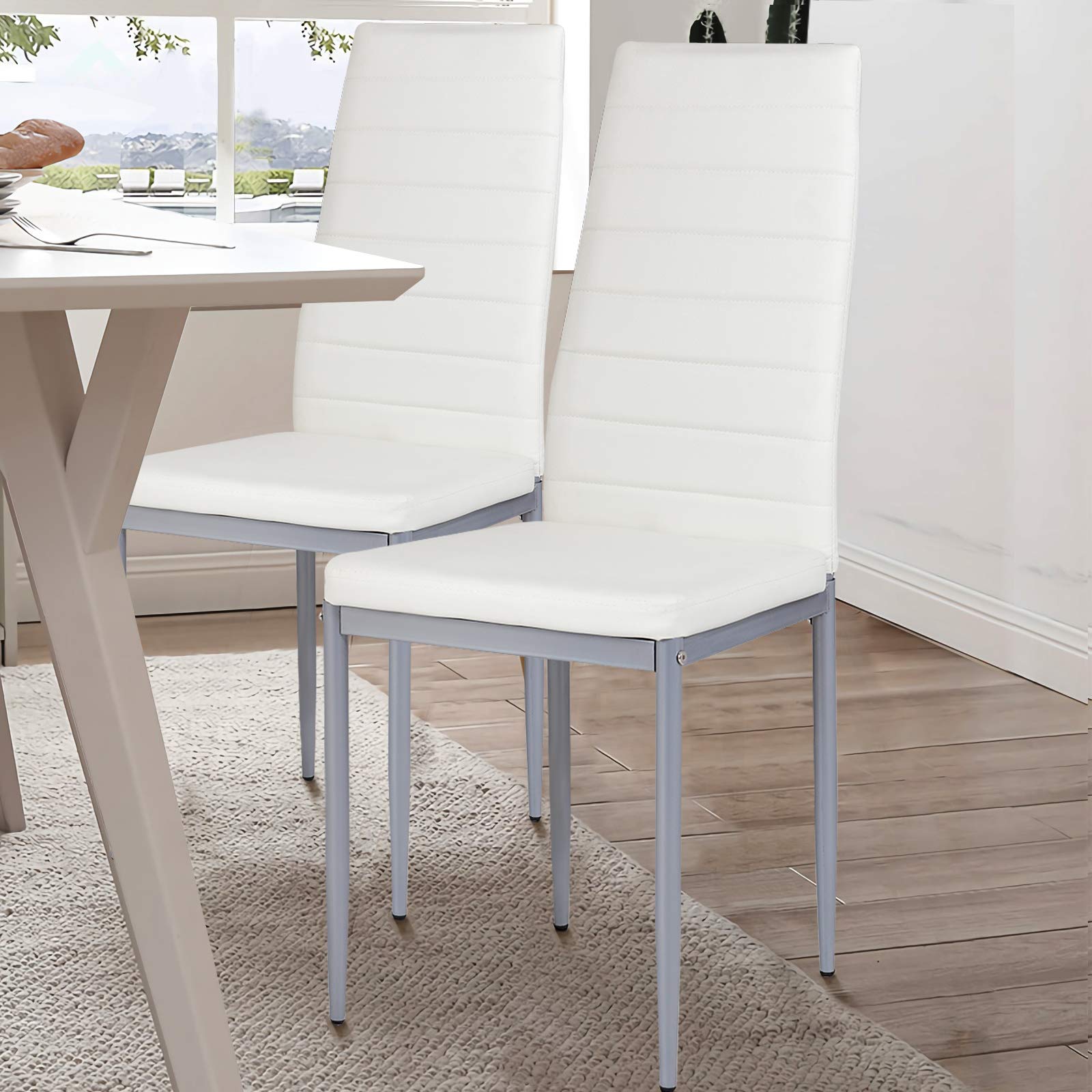 PU Leather Dining Chairs Set of 4, Upholstered Side Chairs w/Ergonomic High Backrest & Steel Frame
