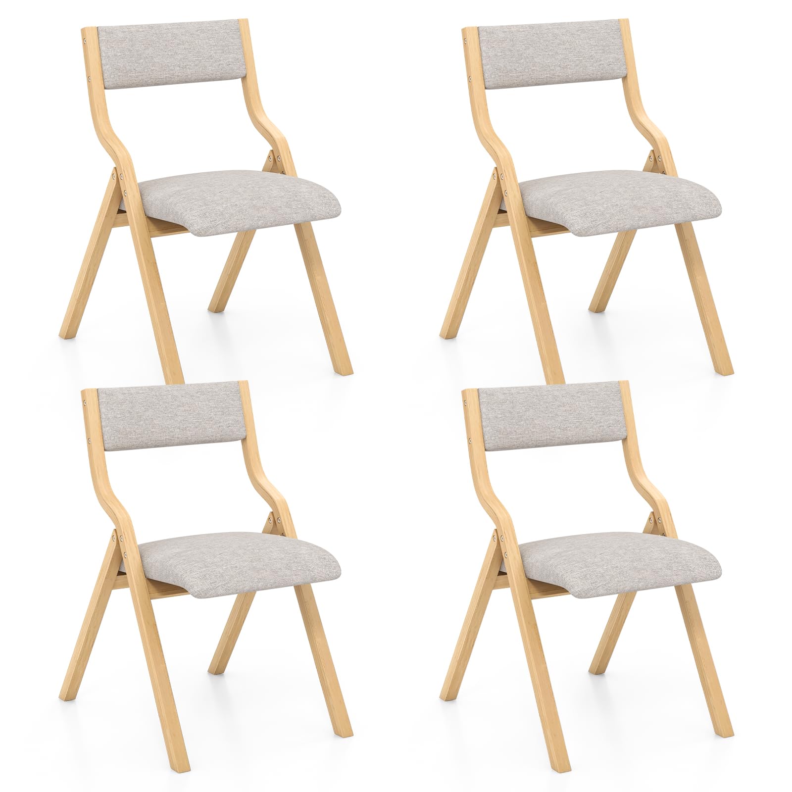 Folding Dining Chairs Set of 2/4, Foldable Chairs with Padded Seat and Solid Wood Frame