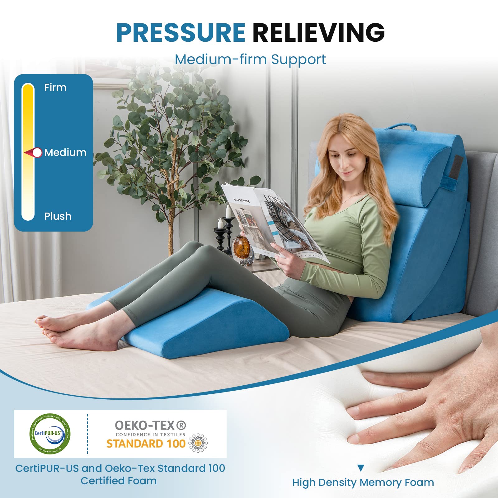 4 PCS Wedge Pillow Set, Adjustable Memory Foam Incline Pillows with Removable & Washable Cover