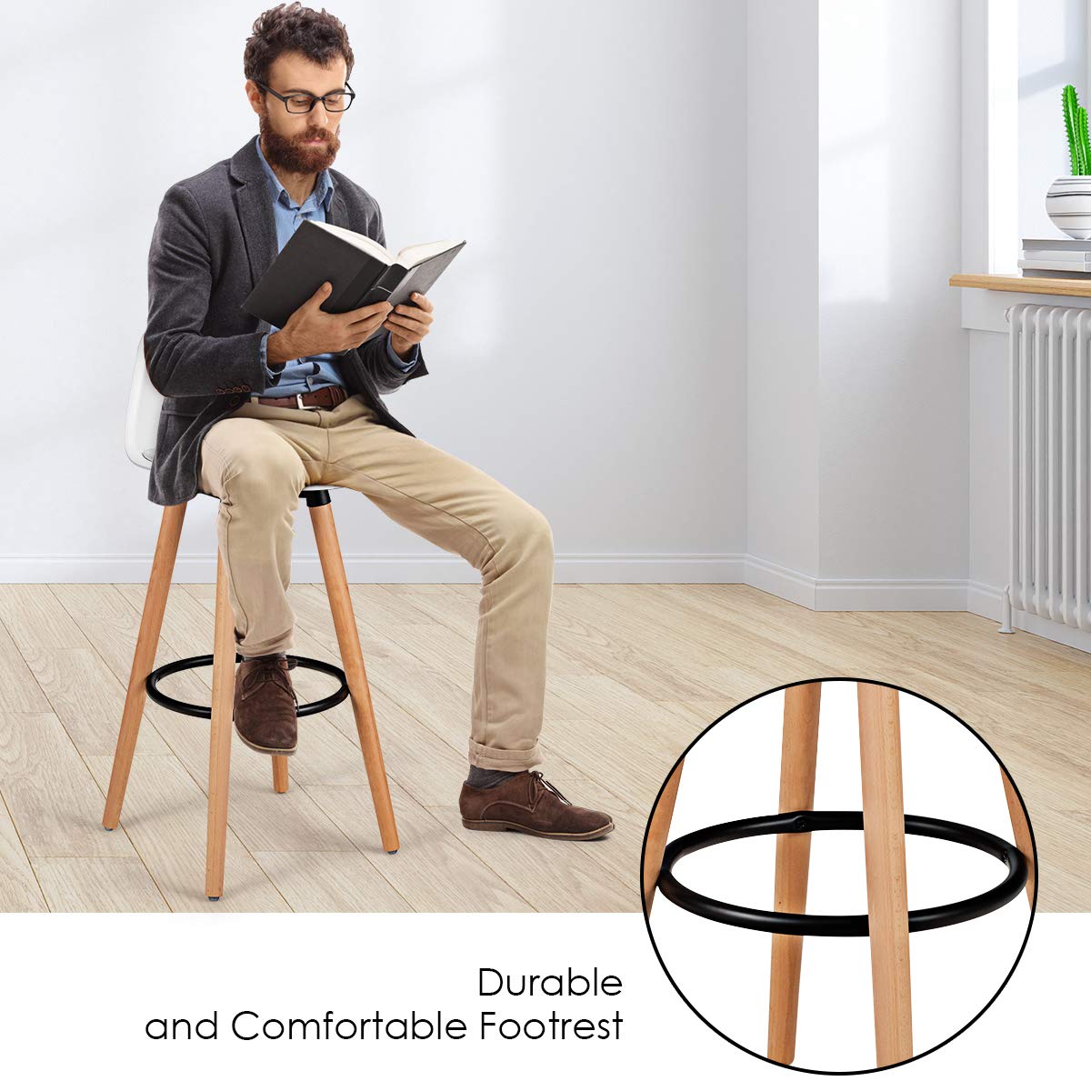 Bar Stools Set of 2/4, Modern Armless Kitchen Stool with Soft PU Leather Seat