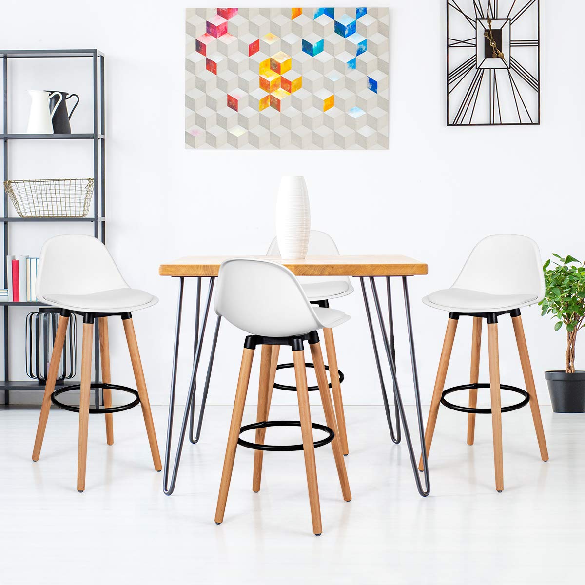 Bar Stools Set of 2/4, Modern Armless Kitchen Stool with Soft PU Leather Seat