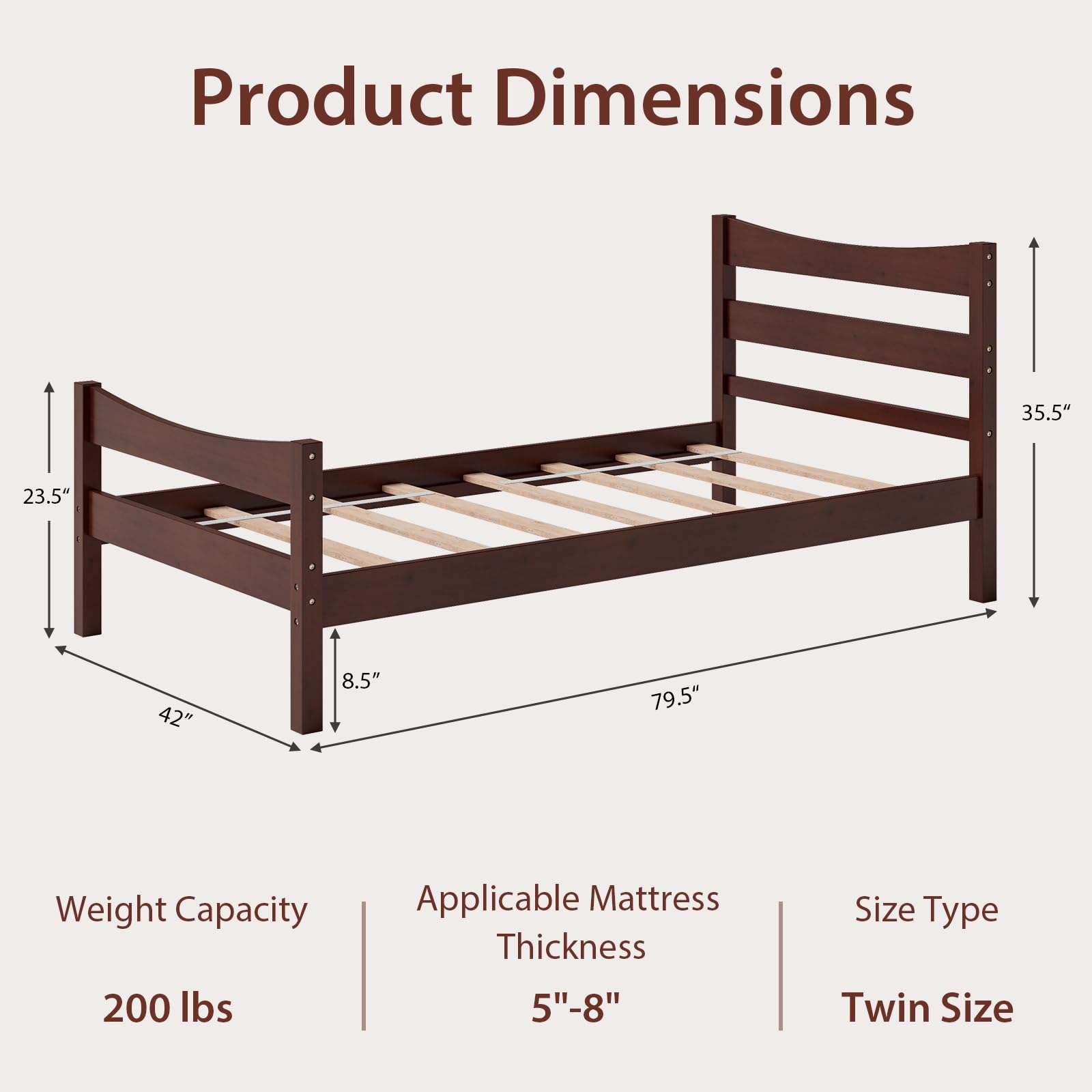 Twin Size Wood Bed Frame, Rustic Style Platform Bed w/Headboard & Footboard