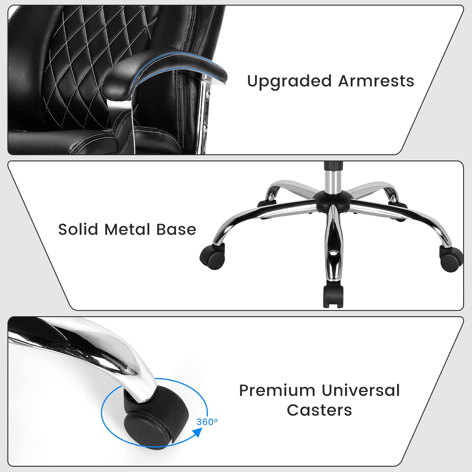 500LBS Big and Tall Office Chair, Wide Seat Large Leather Executive Chair w/Heavy Duty Metal Base