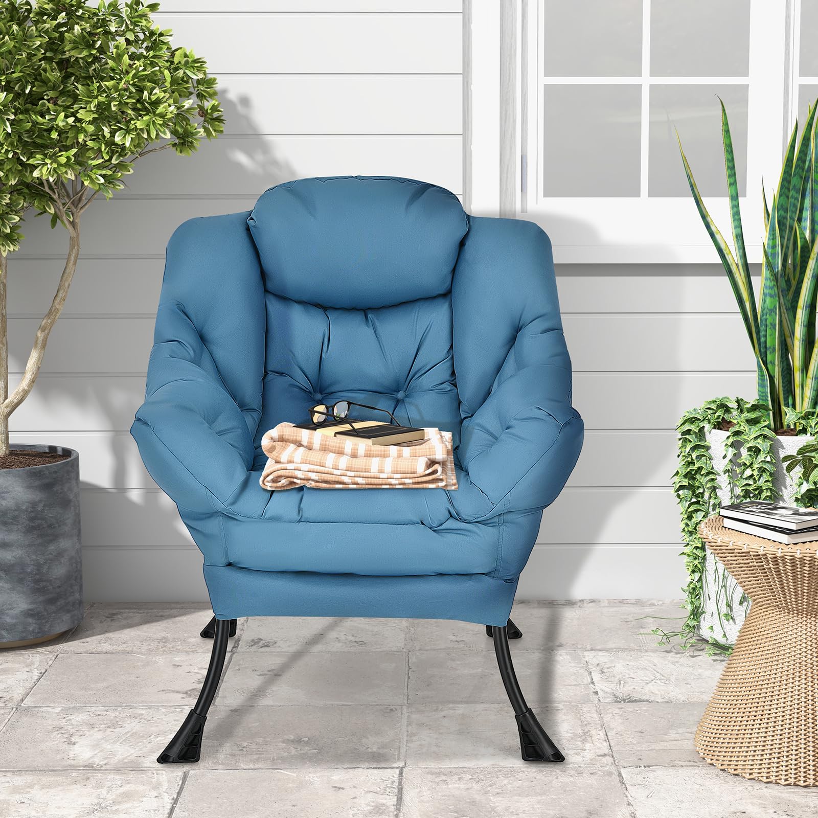 Modern Lazy Chair, Upholstered Single Sofa Chair w/Armrests & Side Pocket