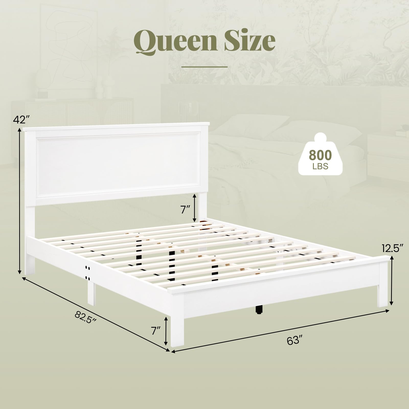 Wood Platform Bed Frame with Headboard, Mid Century Platform Bed Frame with Solid Wood Legs & Wooden Slat Support