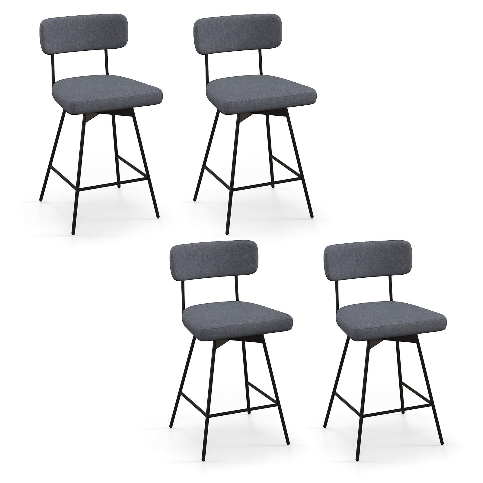 Bar Stools Set of 2/4, 25&rdquo; Upholstered Counter Height Bar Stools with Back