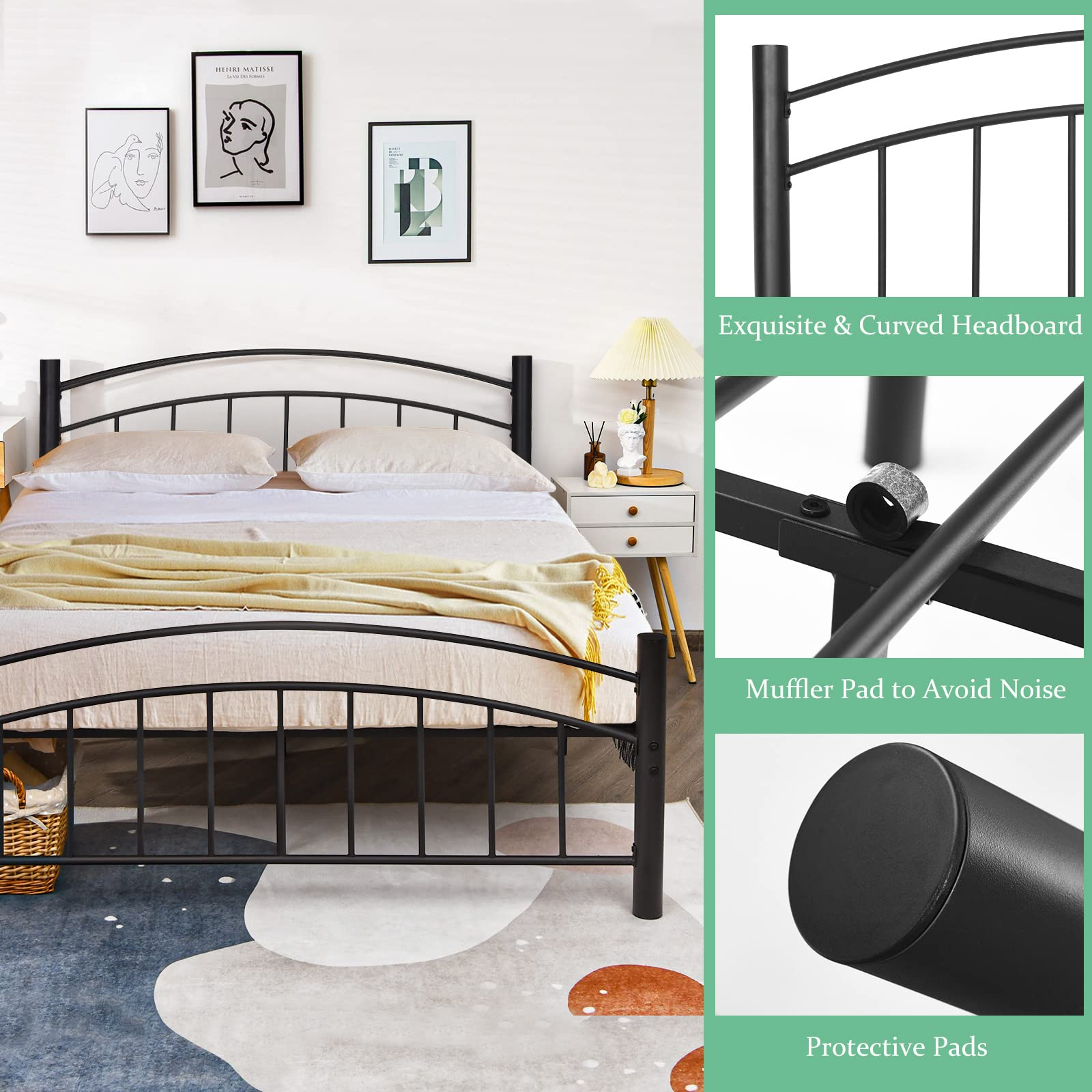 Metal Bed Frame with Headboard and Footboard