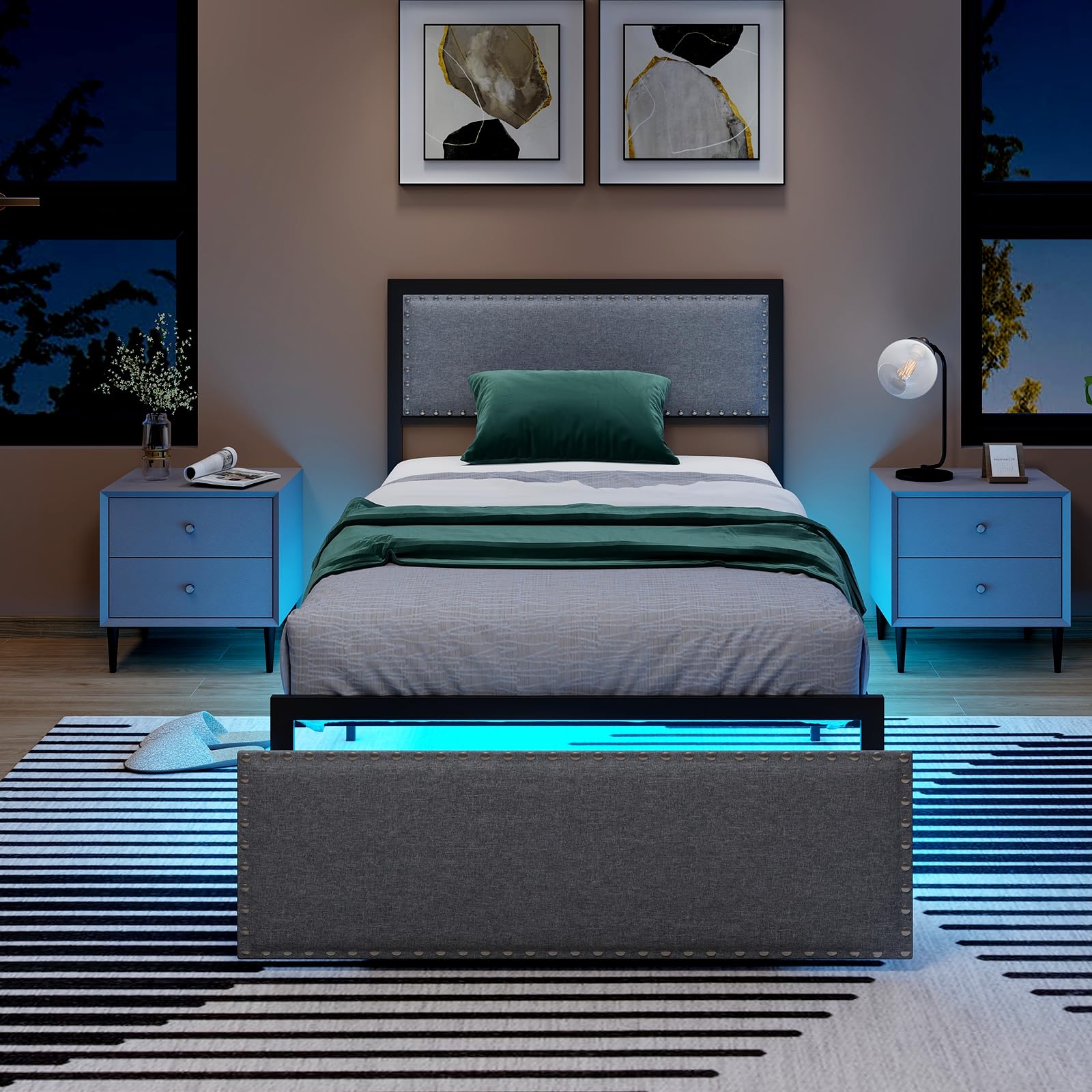  Metal Platform Bed Frame with Storage Drawer