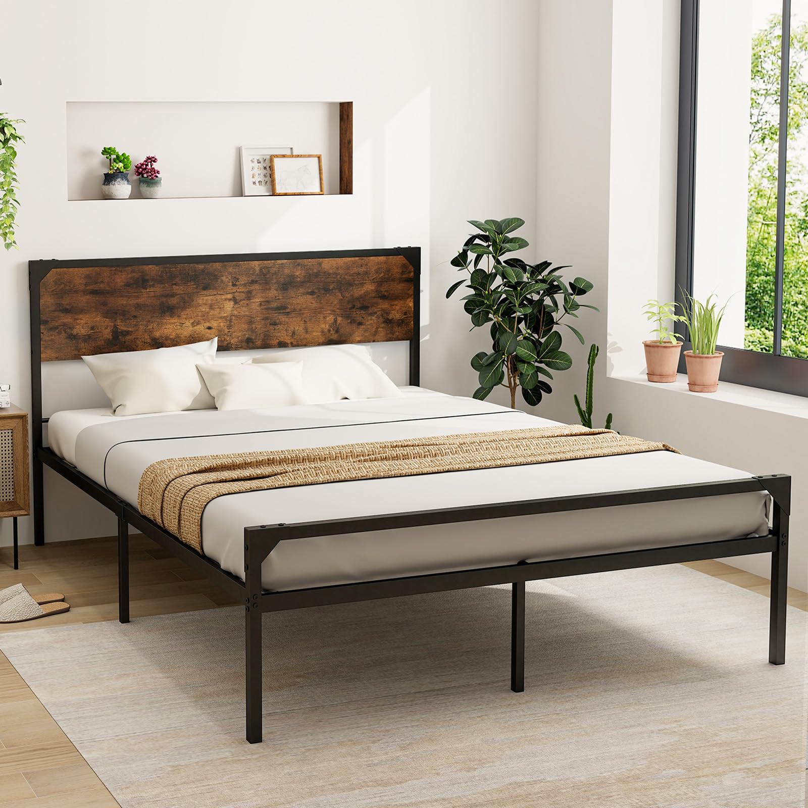 Metal Platform Bed Frame with Headboard