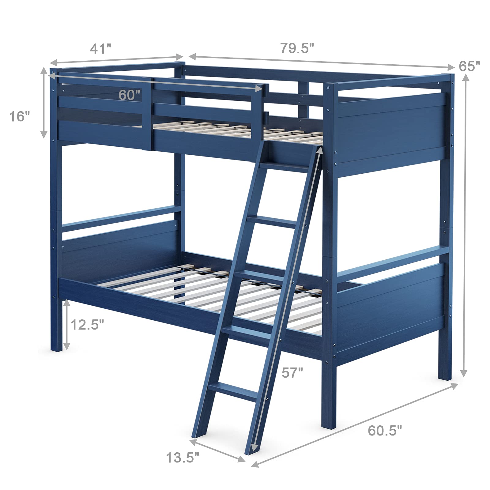 Twin-Over-Twin Wood Bunk Bed, Multifunction Convertible 2 Individual Beds