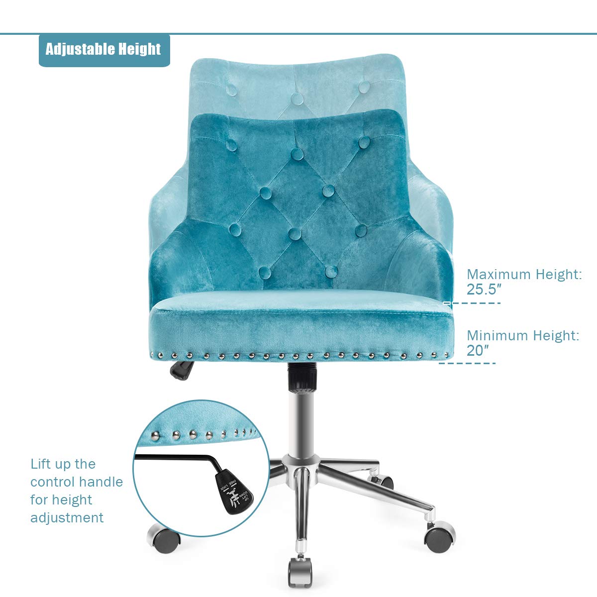 Modern Home Office Chair, Tufted Velvet Swivel Armchair with Nailhead Trim