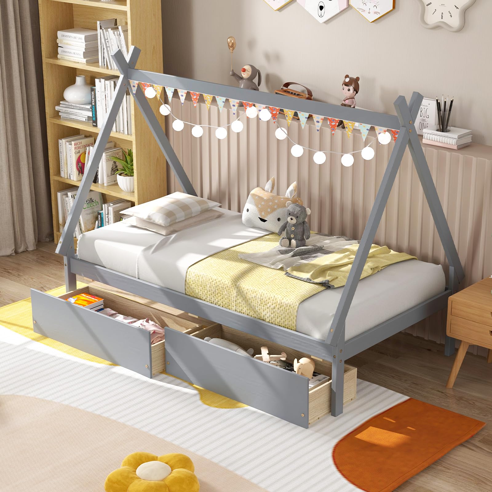 Twin Size House Bed with 2 Storage Drawers
