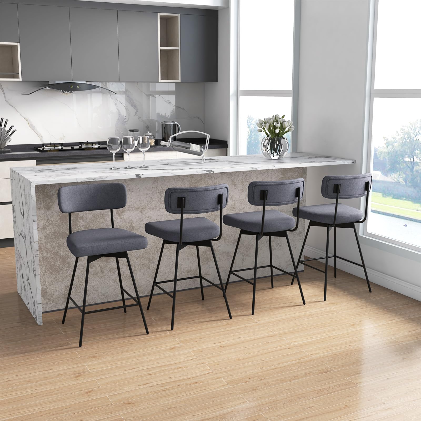 Bar Stools Set of 2/4, 25&rdquo; Upholstered Counter Height Bar Stools with Back