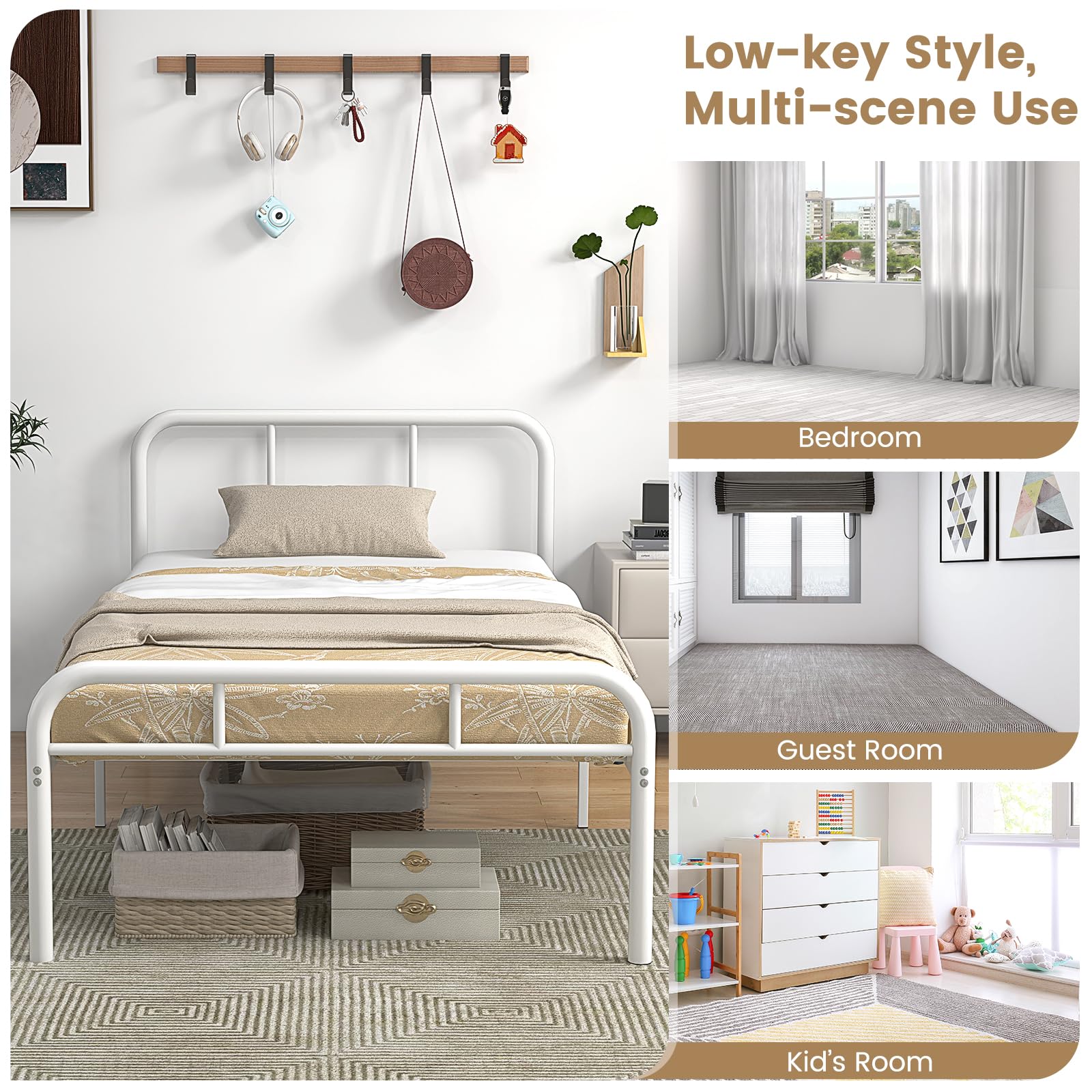 Metal Platform Bed Frame with Headboard & Footboard