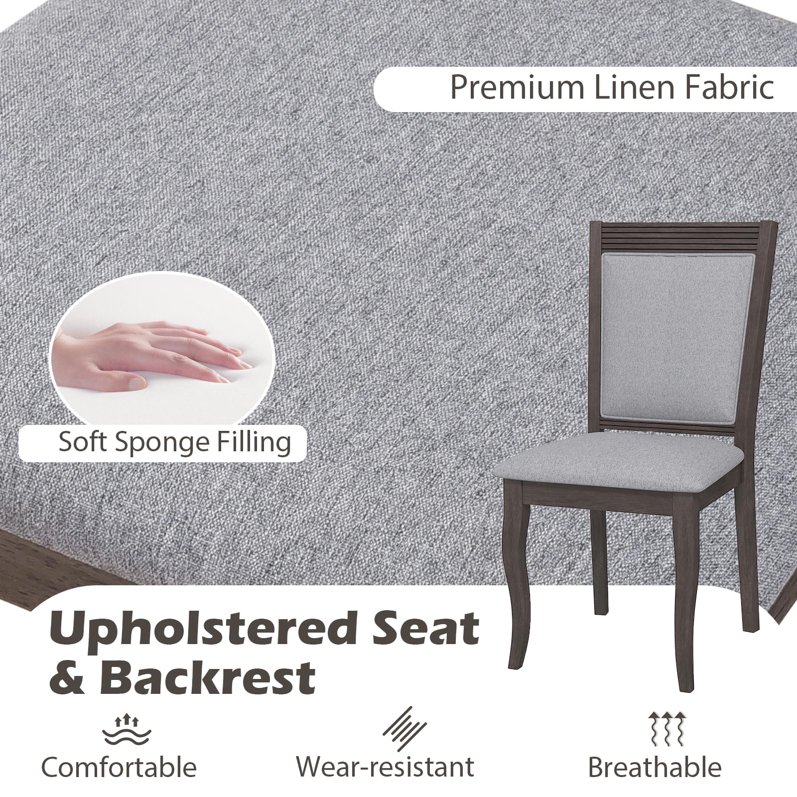 Wood Dining Chairs Set of 2/4, Farmhouse Upholstered Kitchen Chairs w/Rubber Wood Frame, Padded Seat, High Backrest
