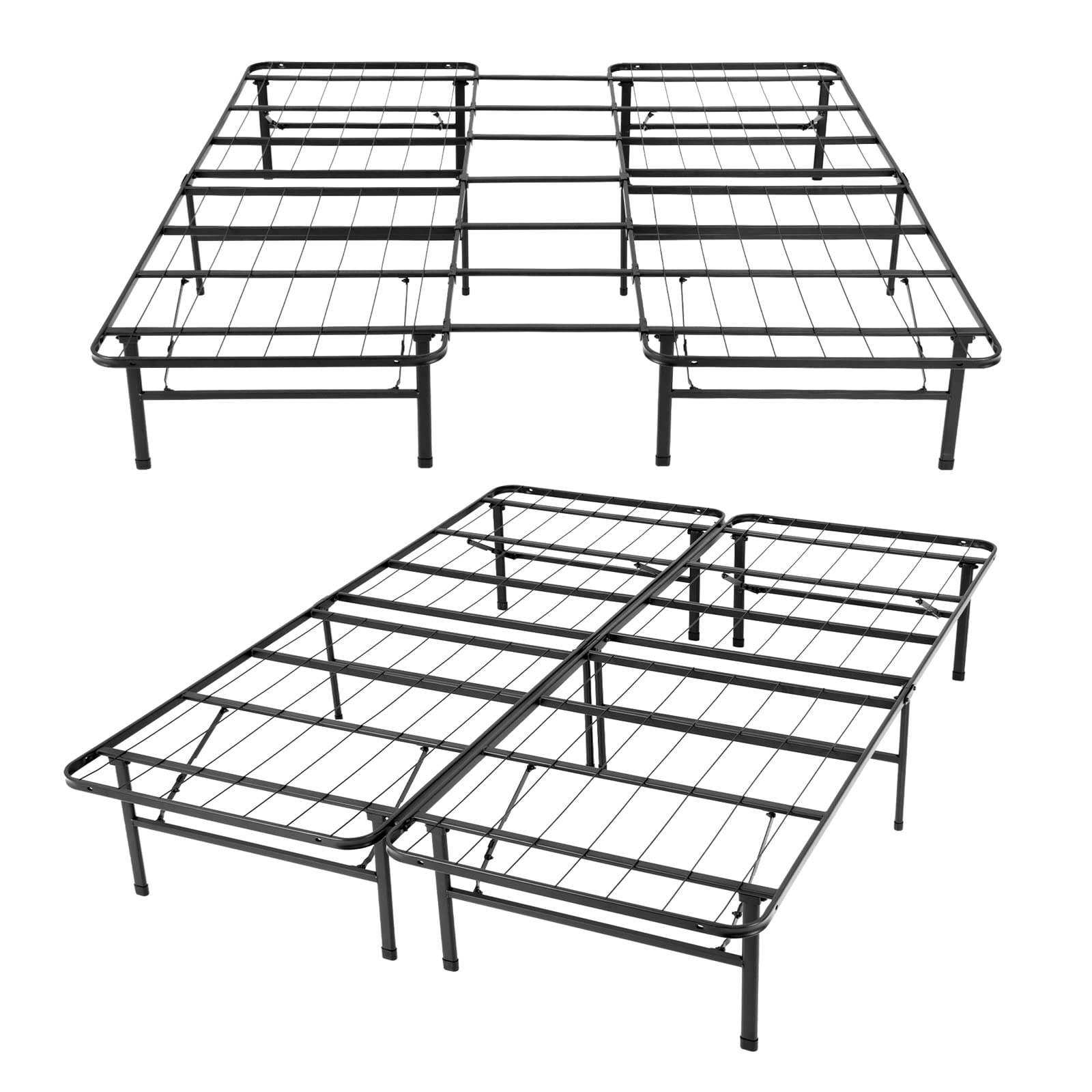 2 in 1 Folding Metal Bed Frame,Twin/Full- Queen/King Size Portable Bed Base
