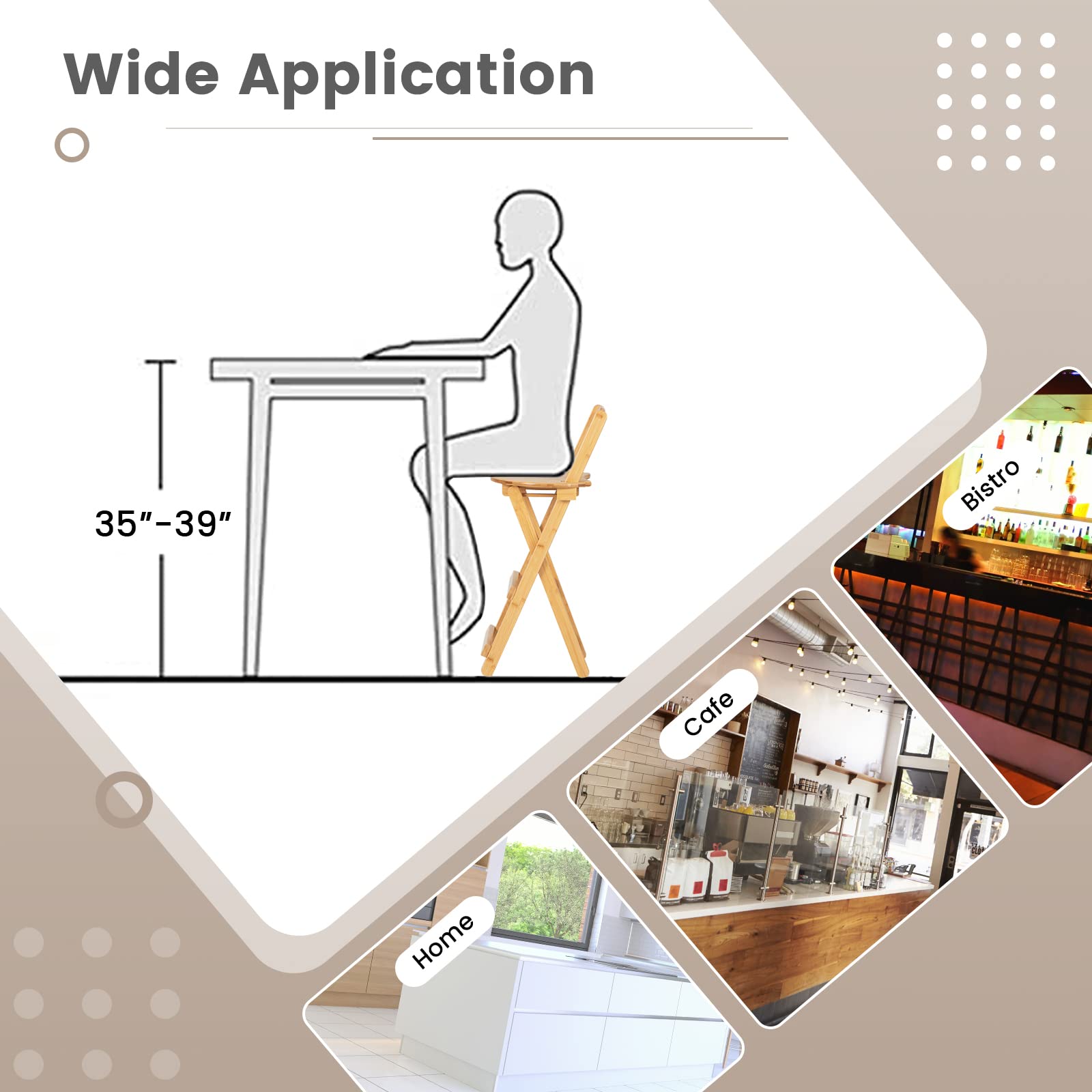 Folding Bamboo Bar Stools Set of 2/4, 24-inch Kitchen Counter Height Stools with Backrest and Footrest