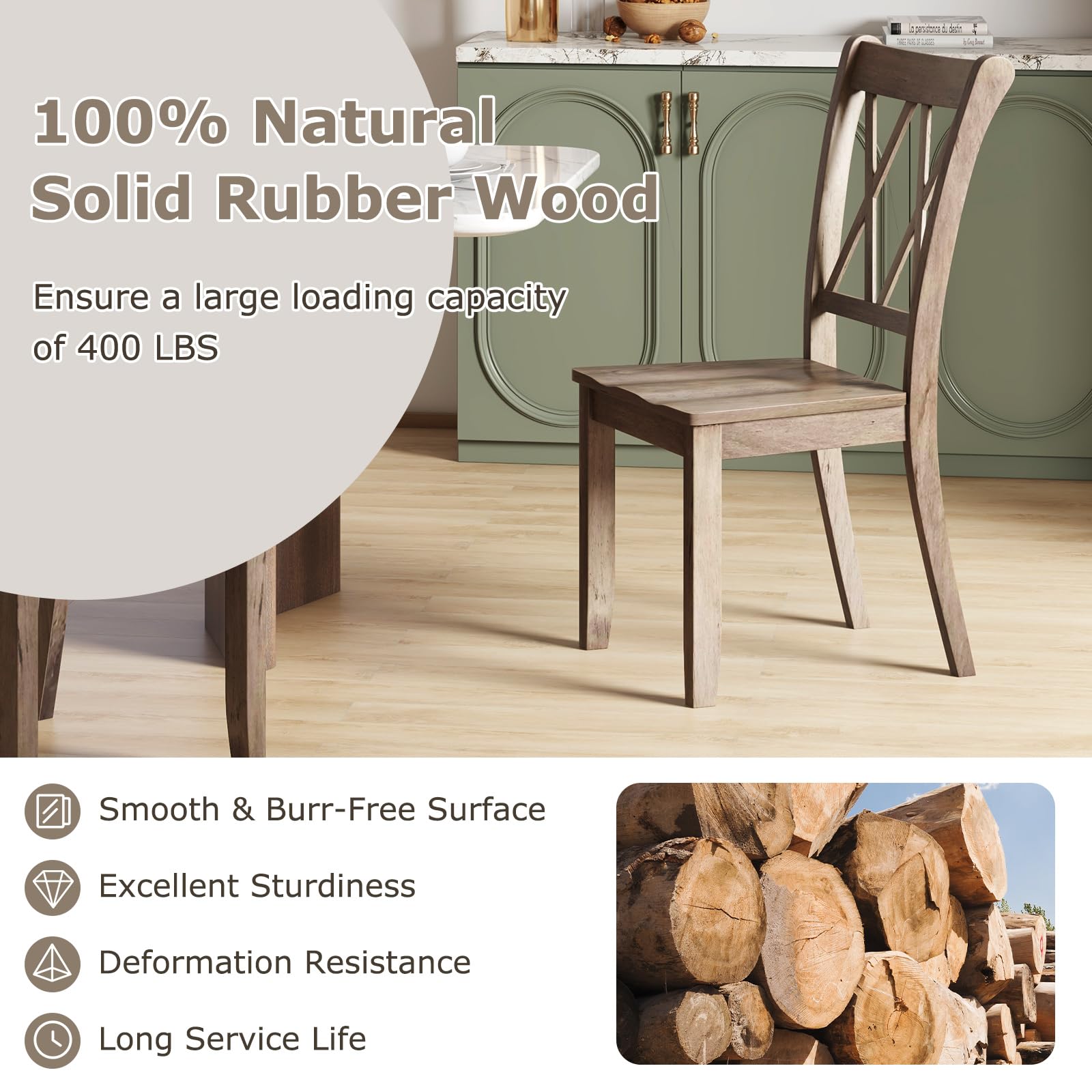 Set of 2/4 Dining Chairs, Rubber Wood Dining Room Chair, Farmhouse Dining Side Chairs