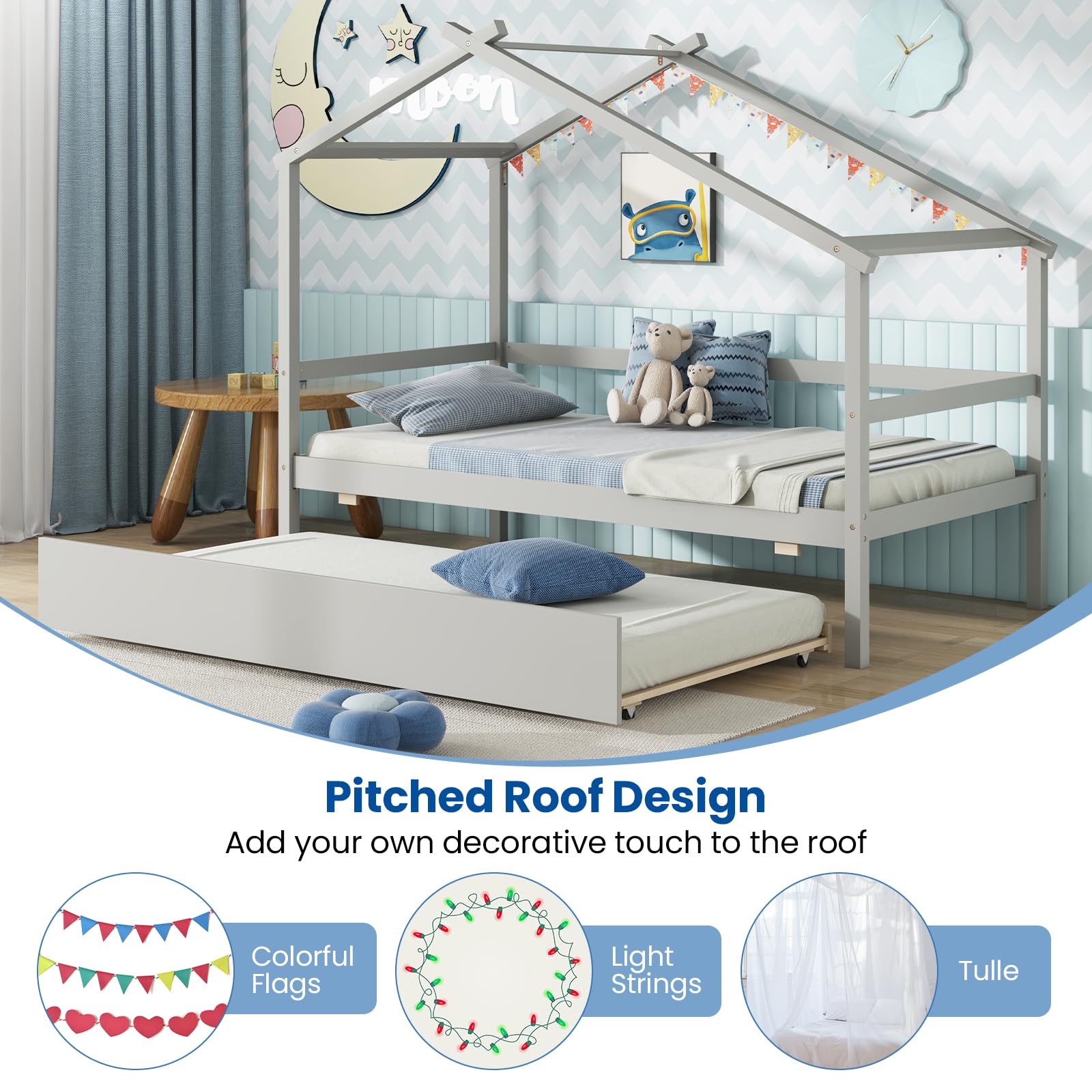 Twin Size House Bed with Trundle