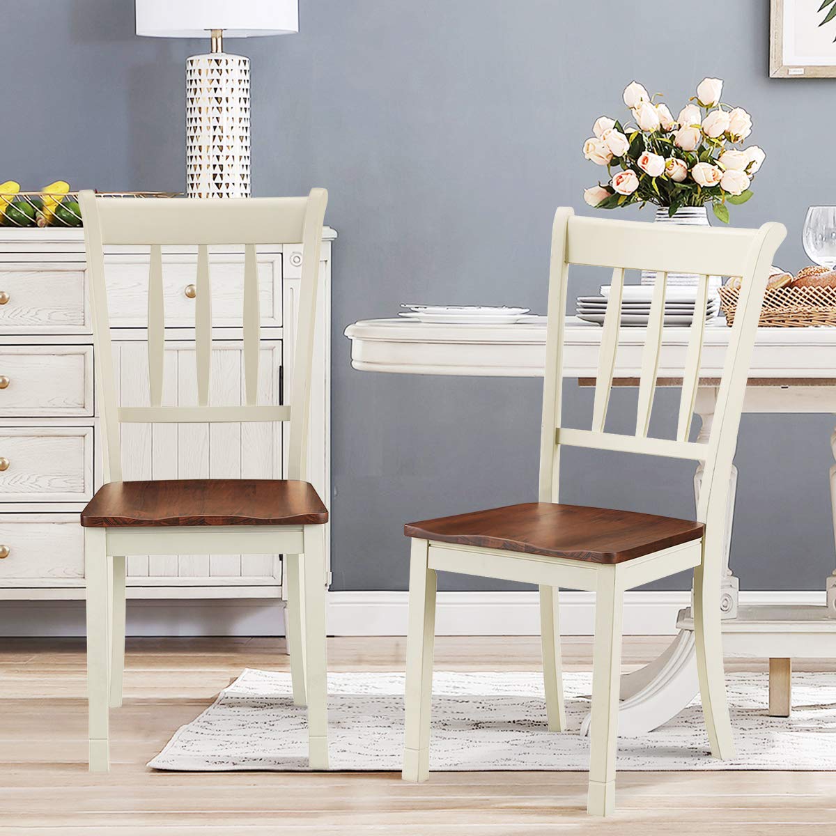Set of 2/4 Wood Solid Rubber Wood Armless Dining Chairs with Non-Slip Foot Pads