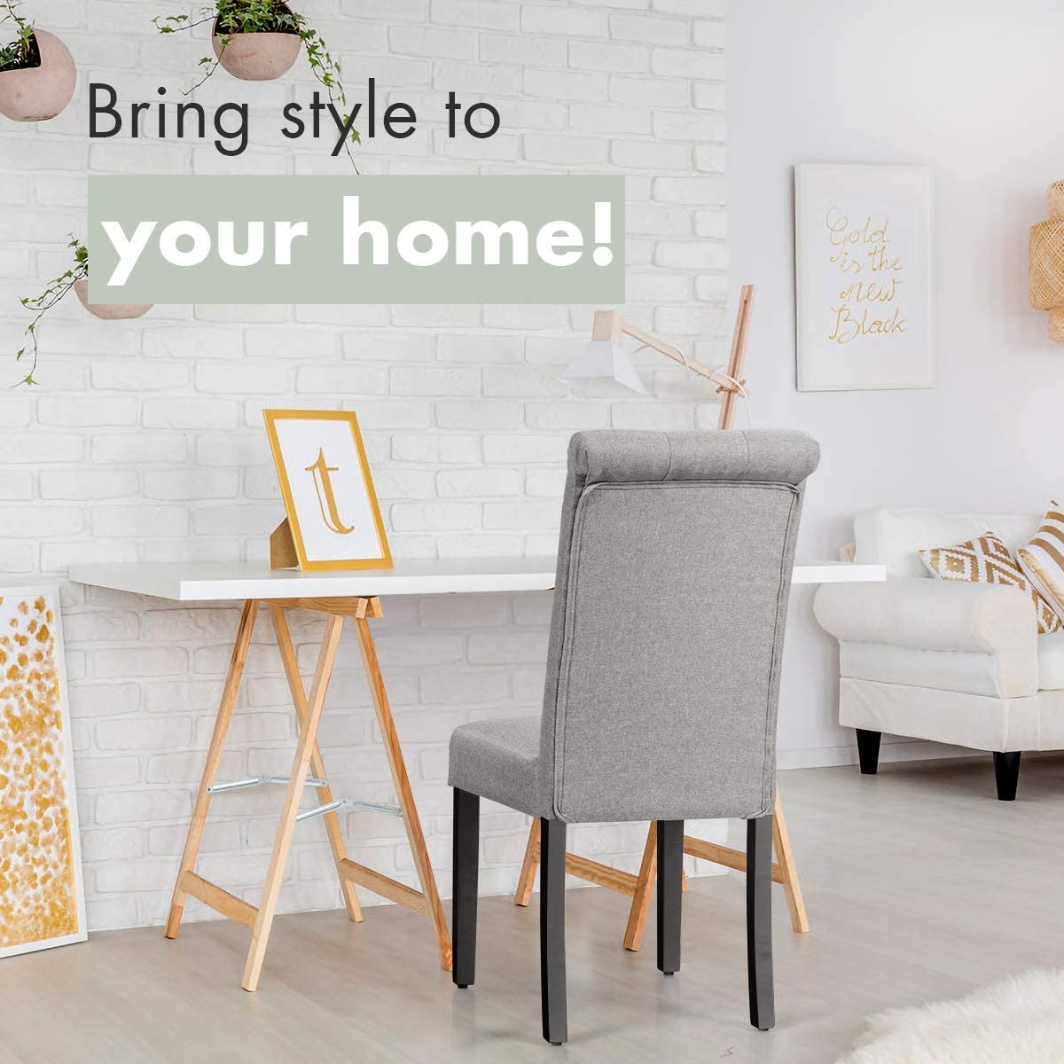 Upholstered Accent Dining Chairs Set of 2/4 with Adjustable Anti-Slip Foot Pads, High Back, Sturdy Wood Legs