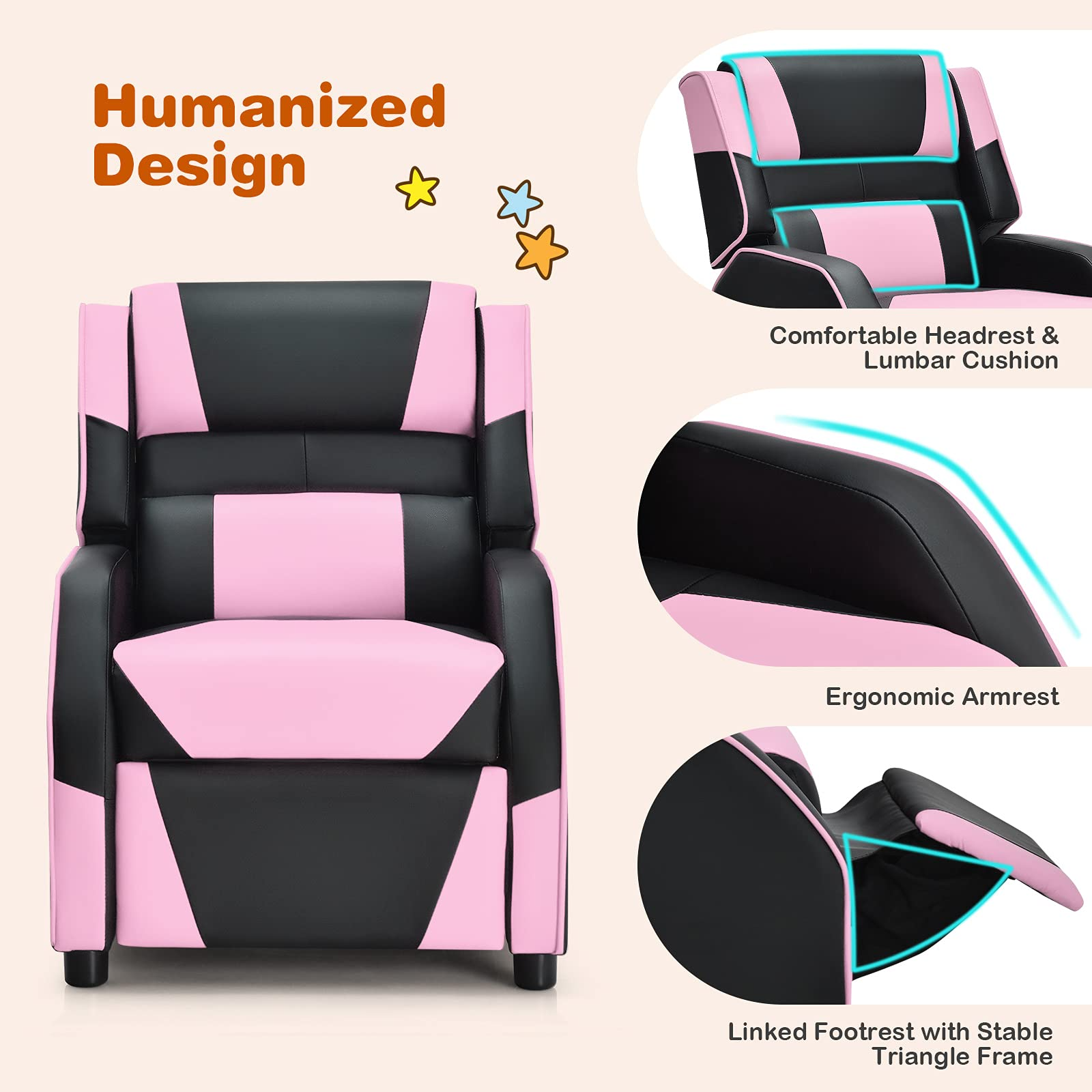 Adjustable Kids Gaming Recliner Chair with Footrest, Headrest & Lumbar Support