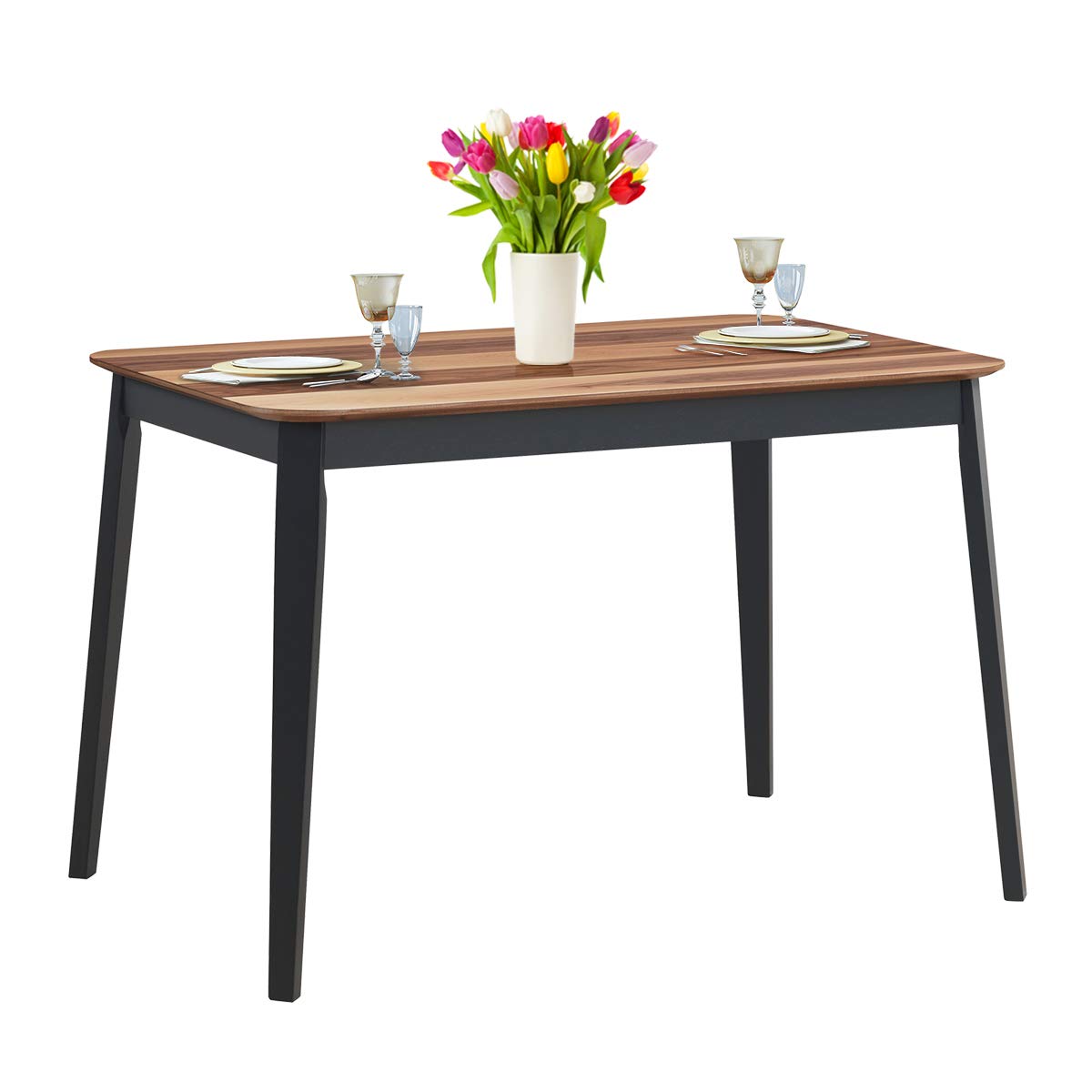 43.5" L Rectangular Dining Table, Farmhouse Dinette Table w/ 4 Rubber Wood Legs