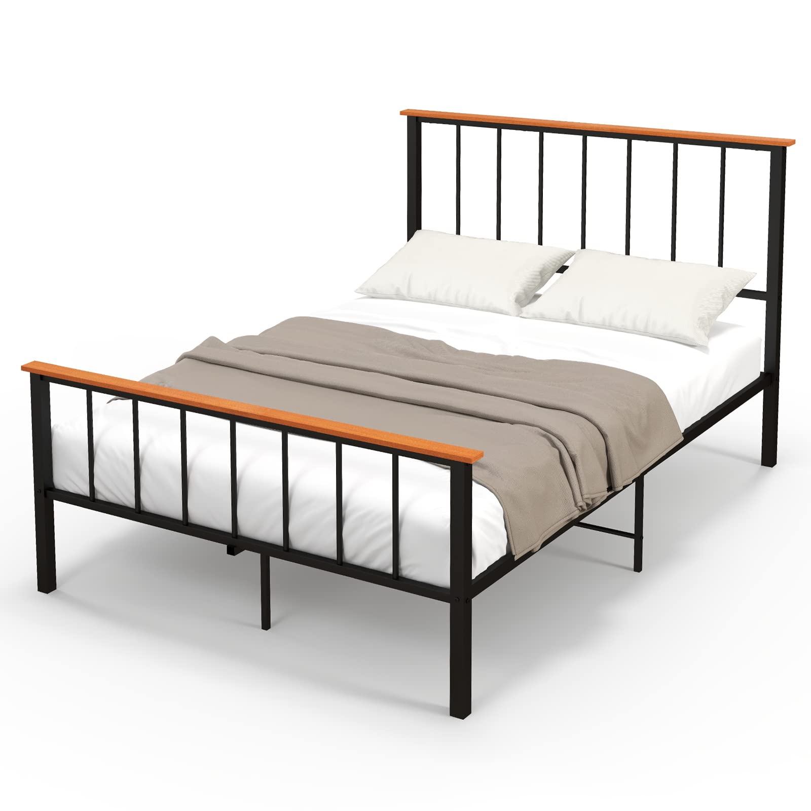 Full/Queen Size Metal Bed Frame with Spindle Headboard & Footboard