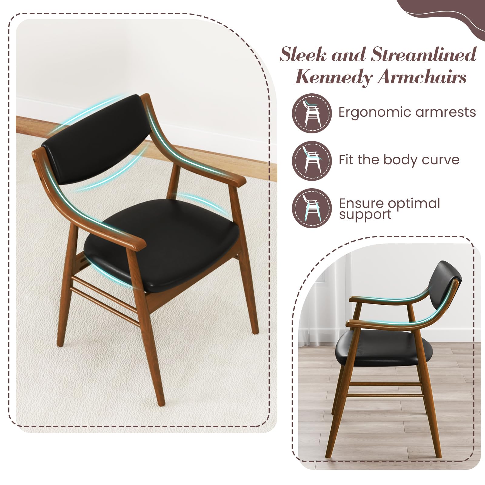 Wooden Dining Chairs Set of 2/4, PU Leather Upholstered Kitchen Chairs w/Padded Seat & Back, Rubber Wood Frame