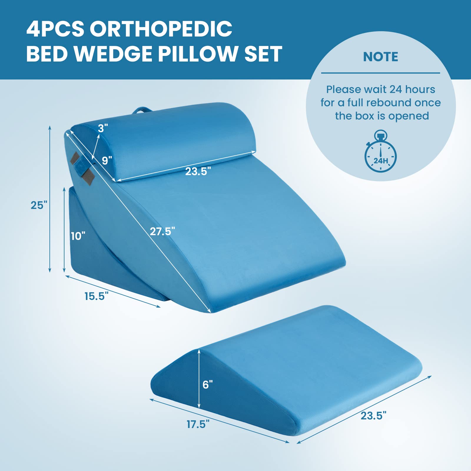 4 PCS Wedge Pillow Set, Adjustable Memory Foam Incline Pillows with Removable & Washable Cover