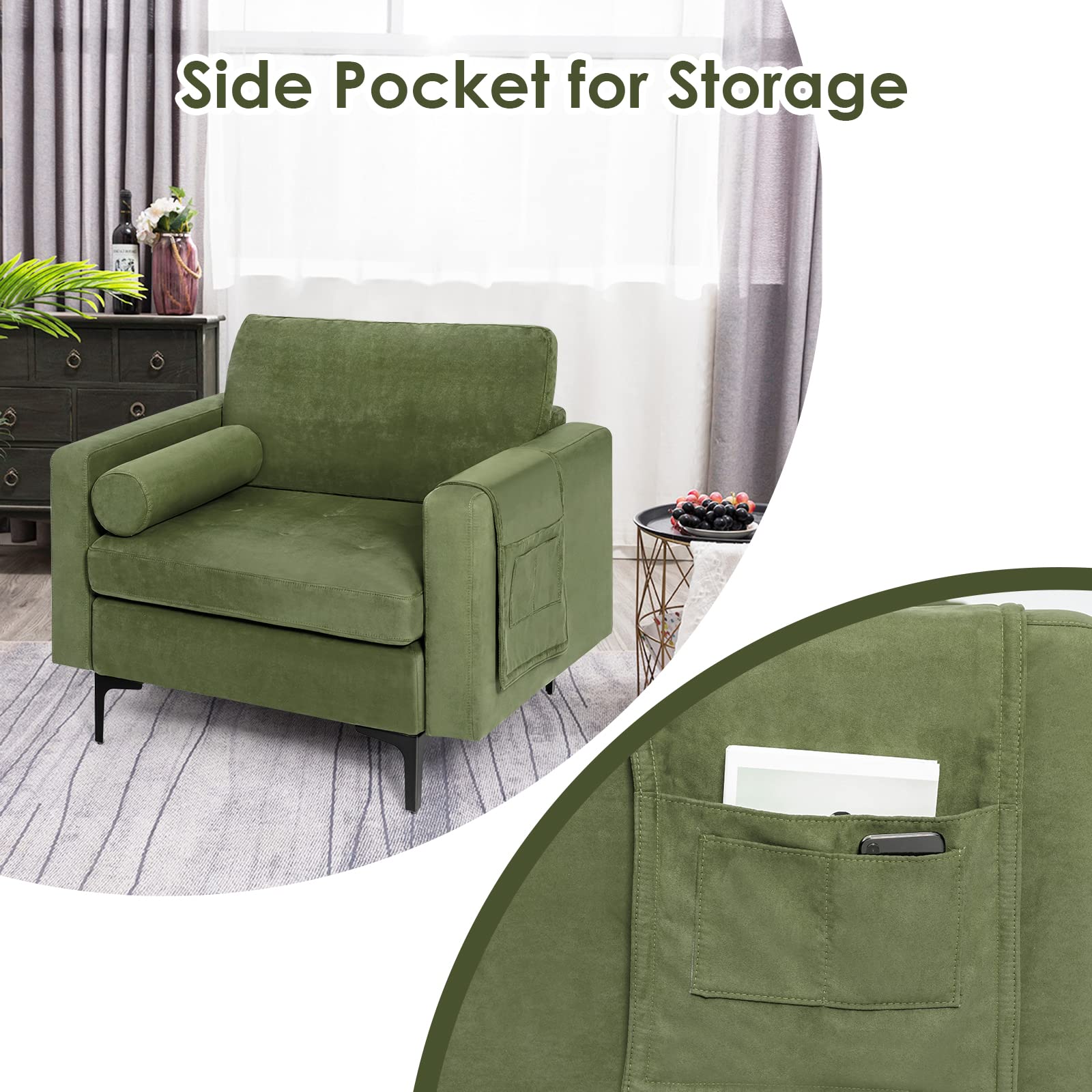 Modern Accent Sofa w/Comfy Cushion Bolster for Bedroom Reception Room