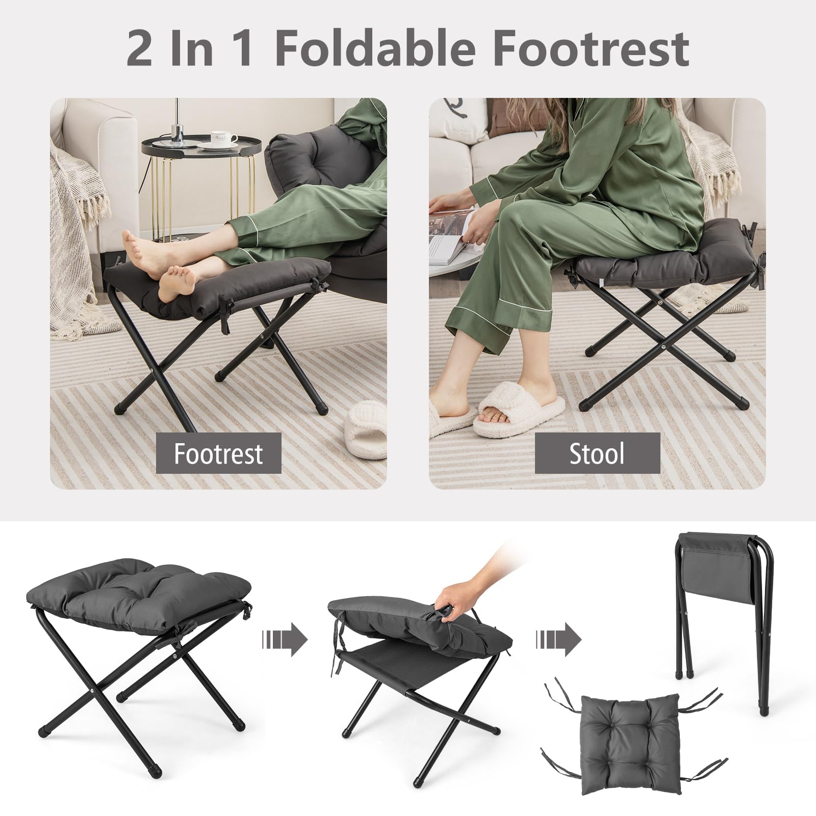 Lazy Sofa Chair with Ottoman, Upholstered Leisure Lounge Armchair with Folding Footrest, Side Storage Pocket