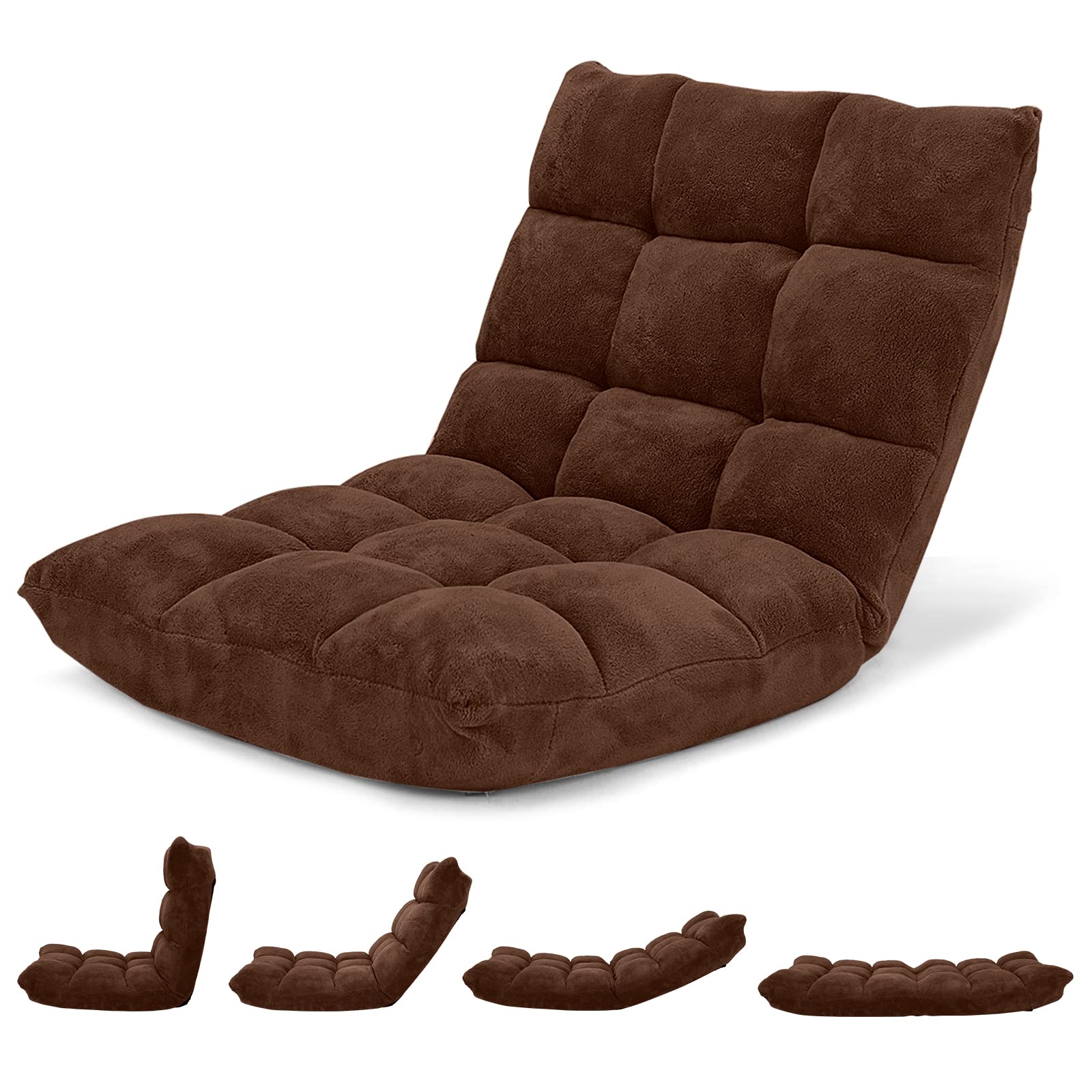 Floor Chair with Back Support, Folding Sofa Chair with 14 Adjustable Position