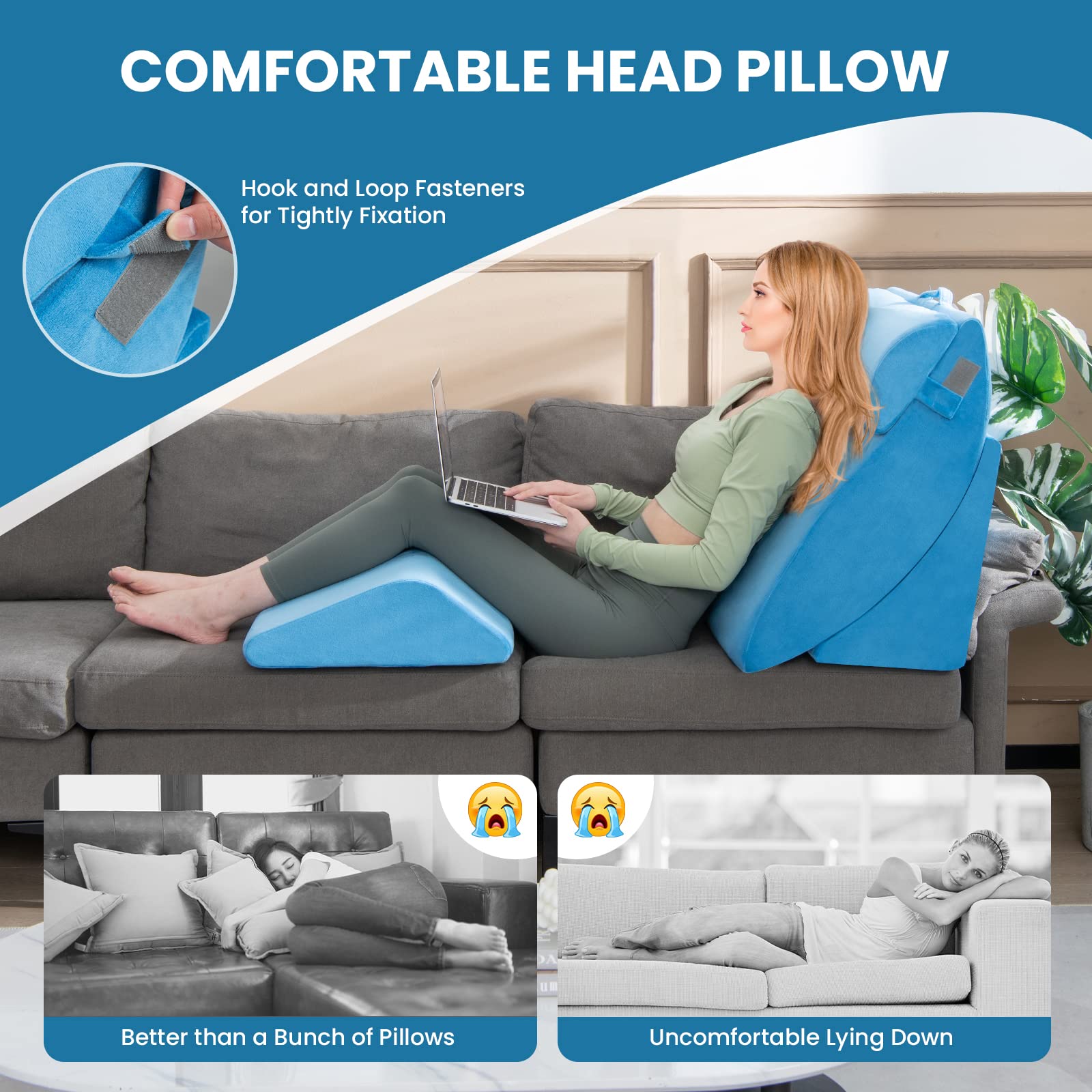 4 PCS Wedge Pillow Set, Adjustable Memory Foam Incline Pillows with Removable & Washable Cover