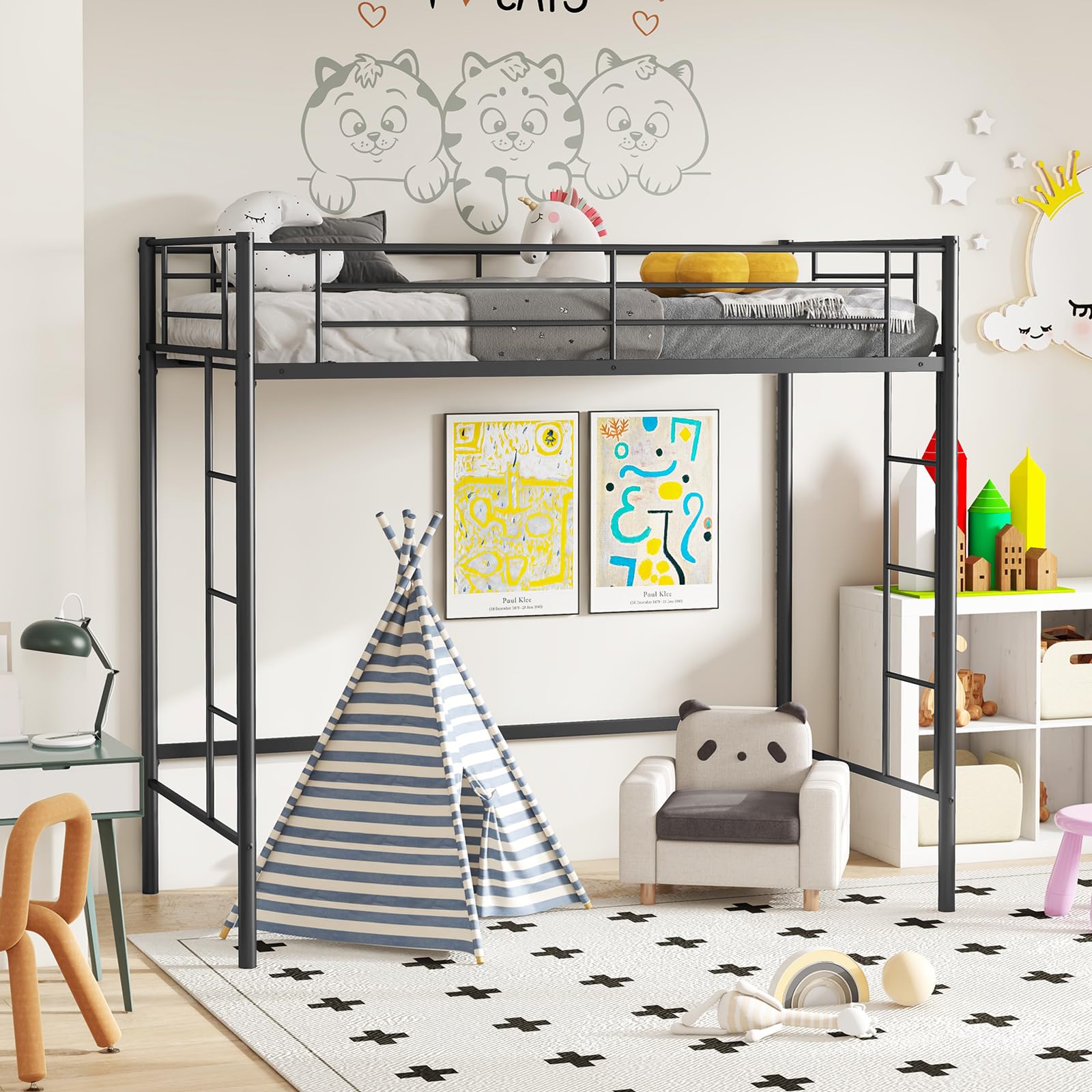 Metal Loft Bed Frame Twin Size