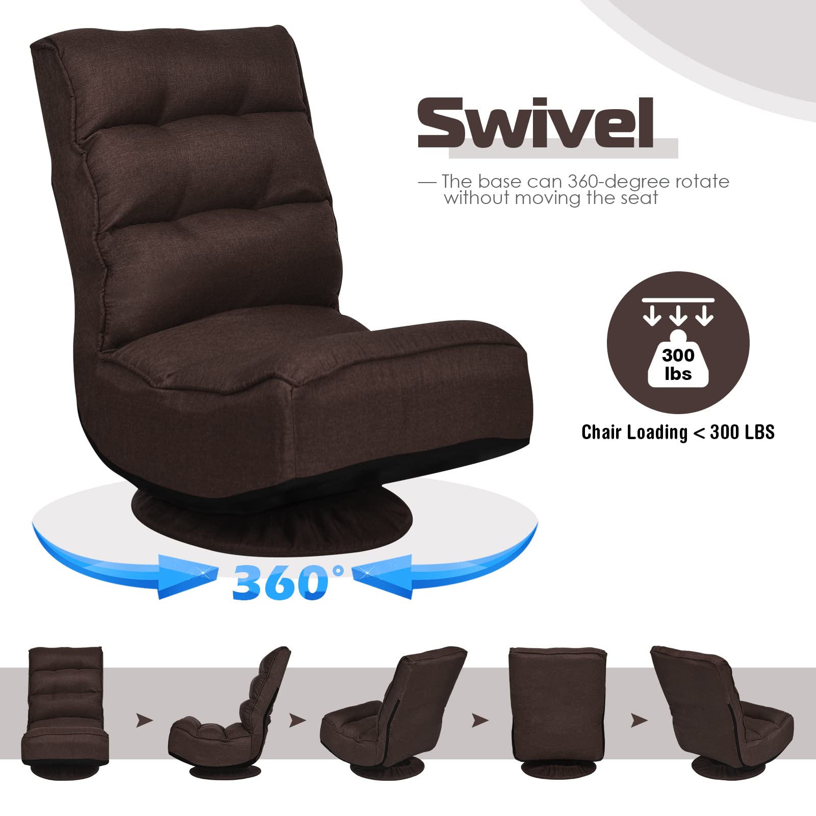 360 Degree Swivel Gaming Chair, 6 Position Adjustable Folding Floor Chair