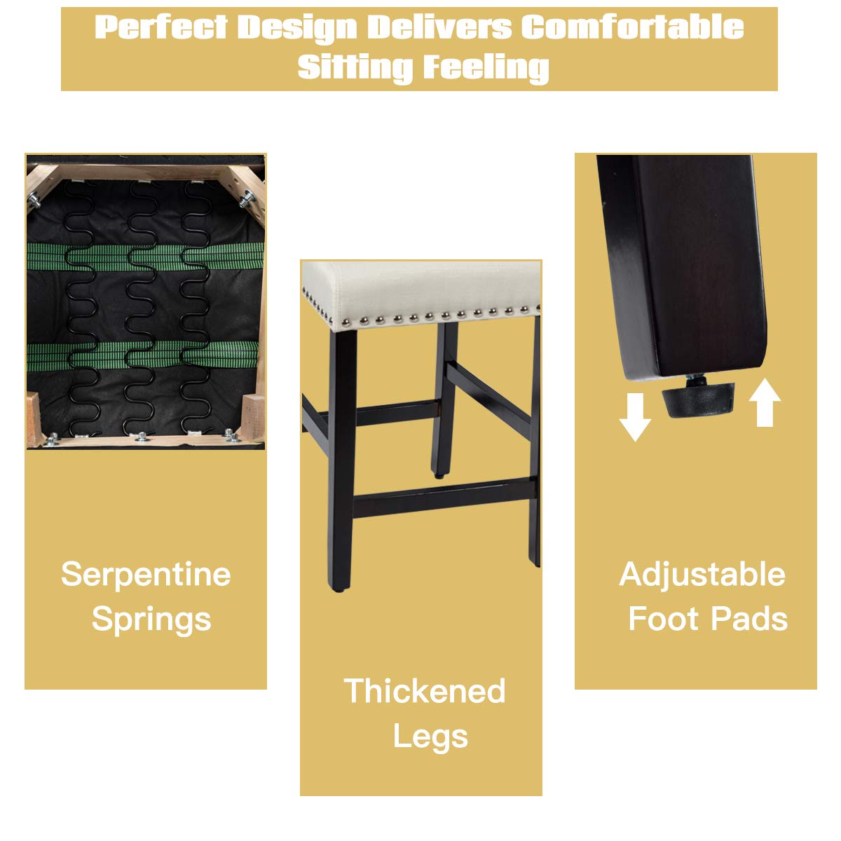 Bar Stools Set of 2/4, 25'' Counter Height Upholstered Bar Chairs w/ Rubber Wood Legs, Breathable Linen Fabric, Padded Seat & Backrest