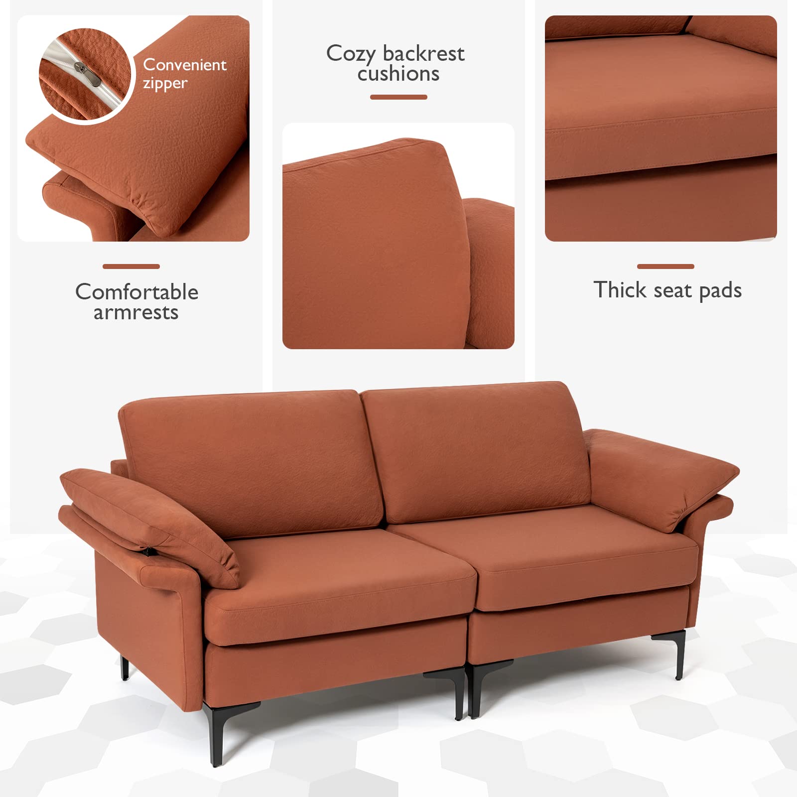 72.5" Loveseat Sofa Couch, Modern Love Seat with Removable Armrest Pillows
