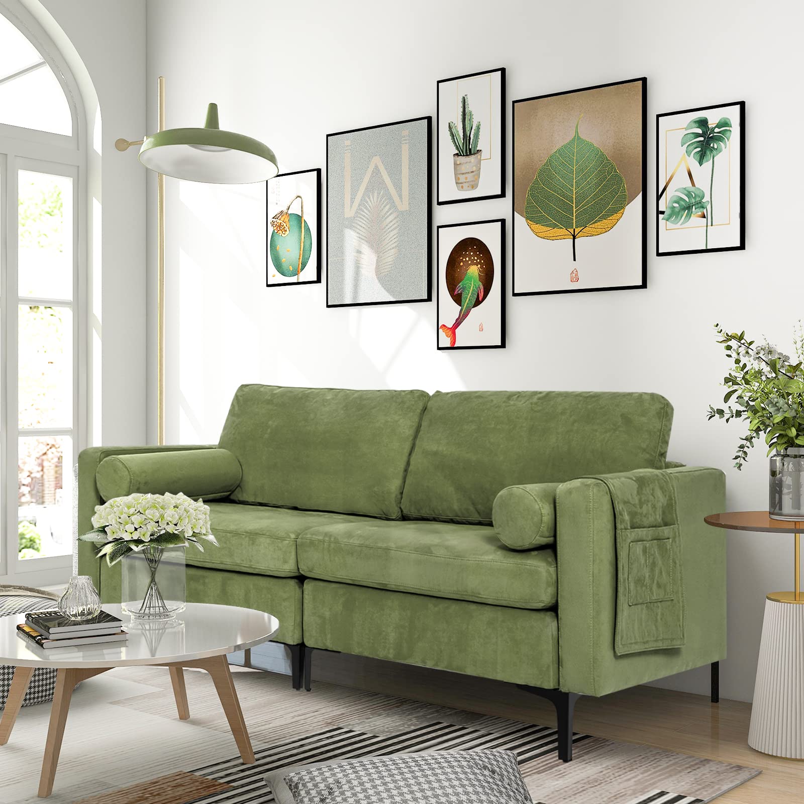 Modern Accent Sofa w/Comfy Cushion Bolster for Bedroom Reception Room