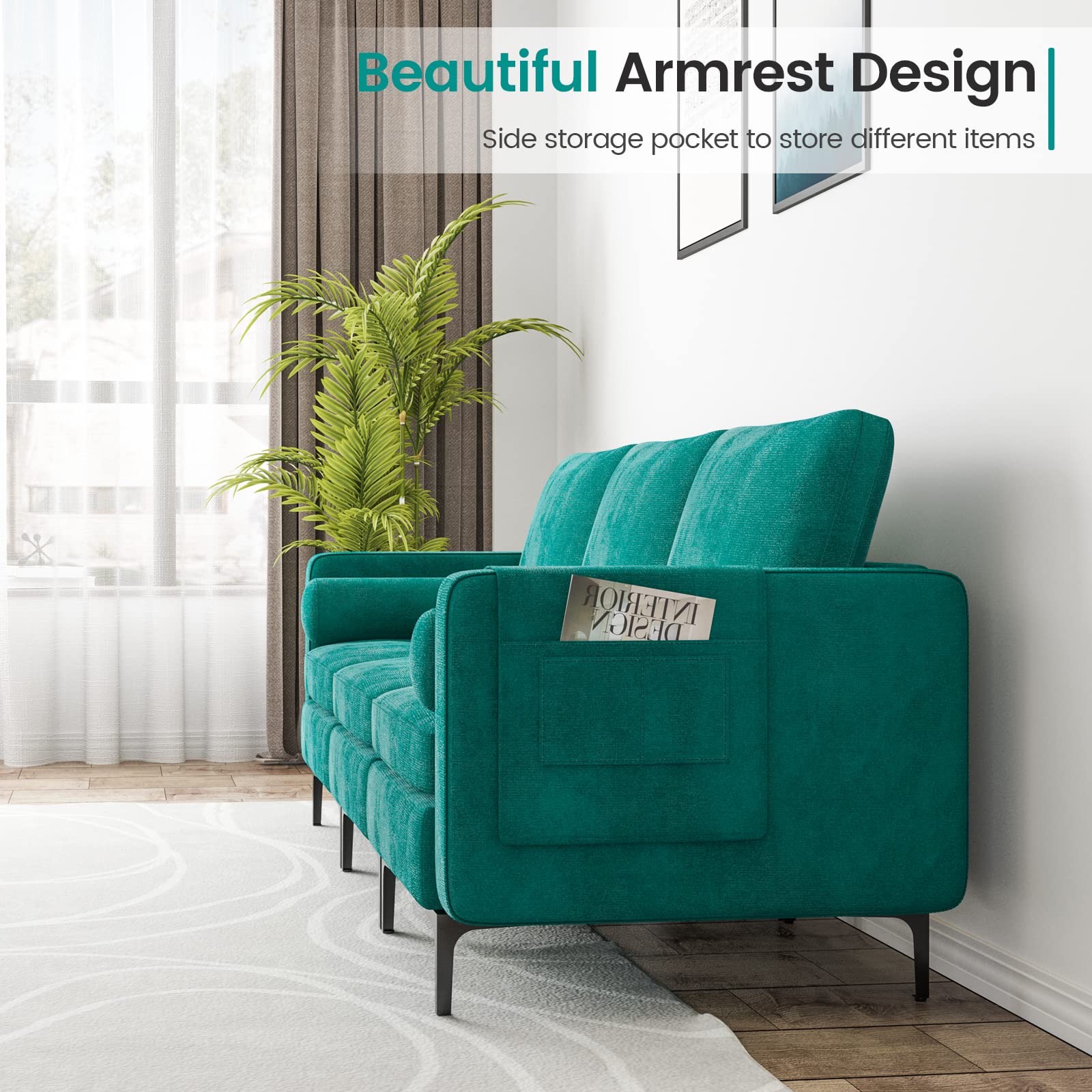 Modern Accent Sofa w/Comfy Cushion Bolster for Bedroom Reception Room