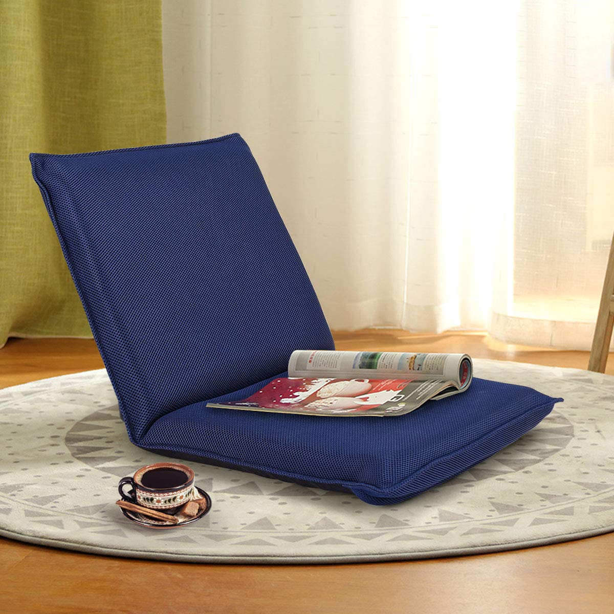 Adjustable Mesh Floor Sofa Chair, 6-Position Multi-Angle Padded Floor Chair for Gaming Reading Meditation