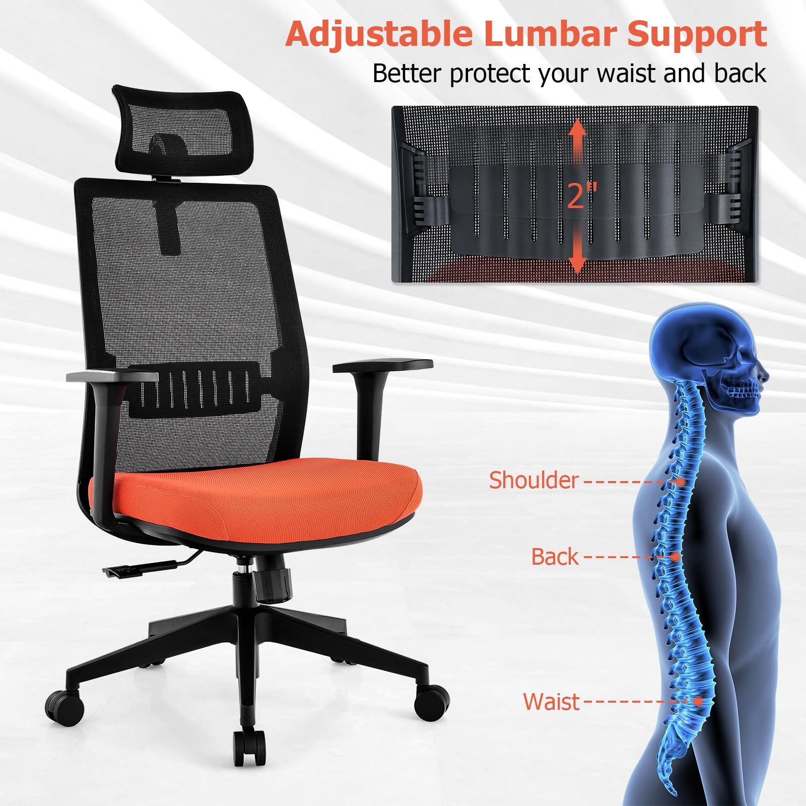 Ergonomic Mesh Office Chair with Adjustable Lumbar and 3D Headrest